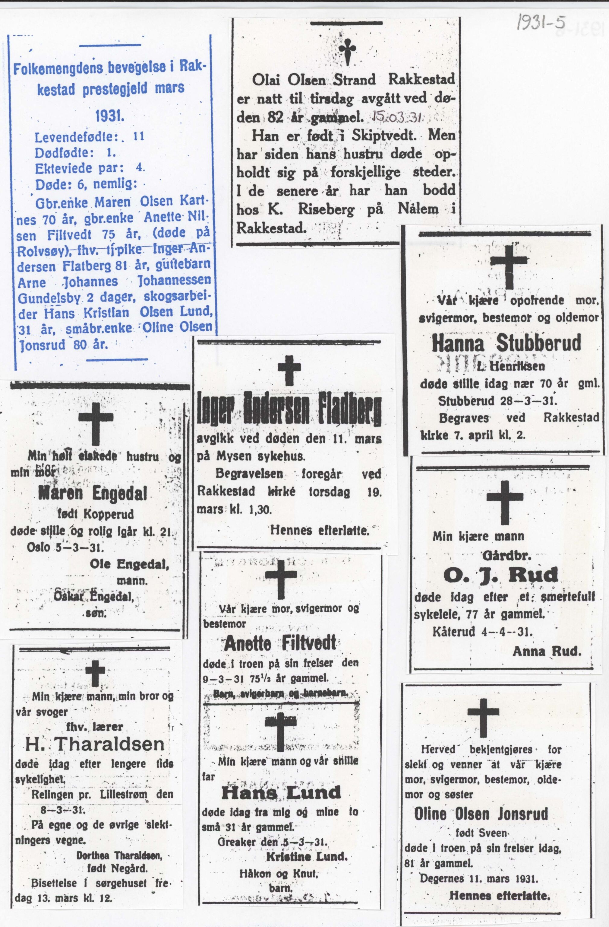 , Dødsannonser lokalaviser Rakkestad 1931-1935, 1931-1935, p. 6