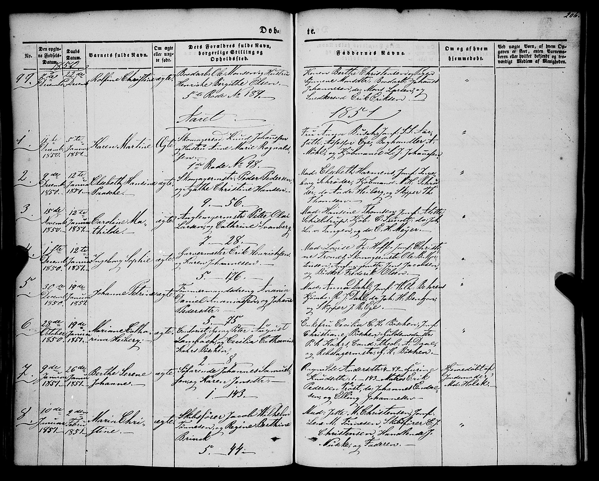 Nykirken Sokneprestembete, SAB/A-77101/H/Haa/L0014: Parish register (official) no. B 1, 1844-1858, p. 206