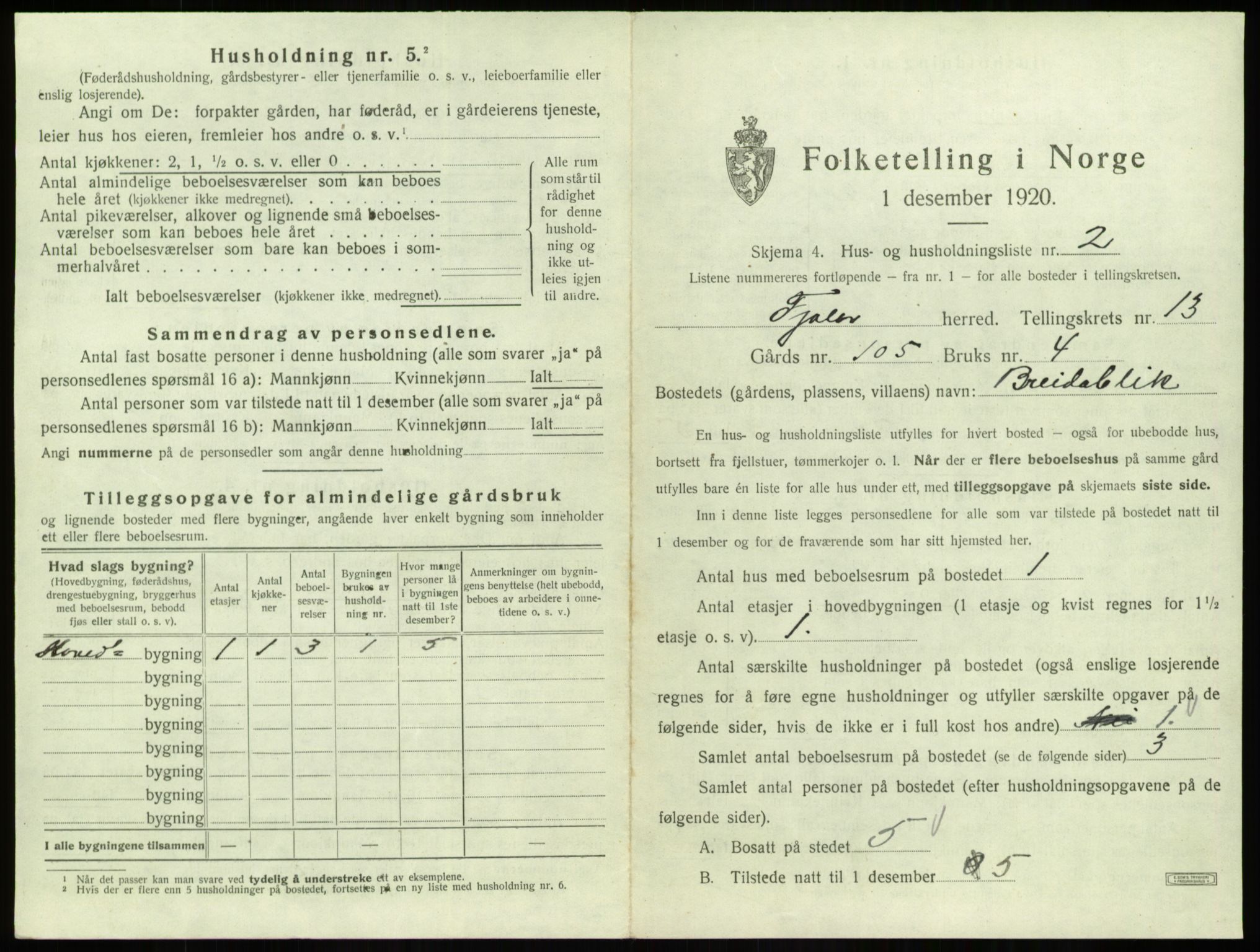 SAB, 1920 census for Fjaler, 1920, p. 1062