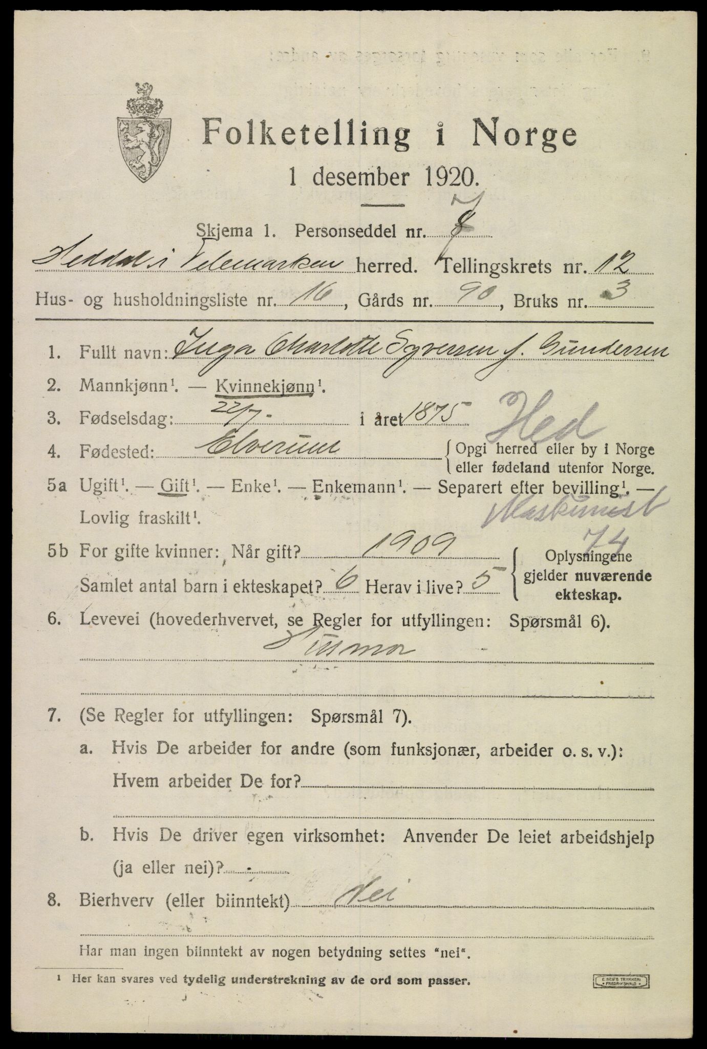 SAKO, 1920 census for Heddal, 1920, p. 8314