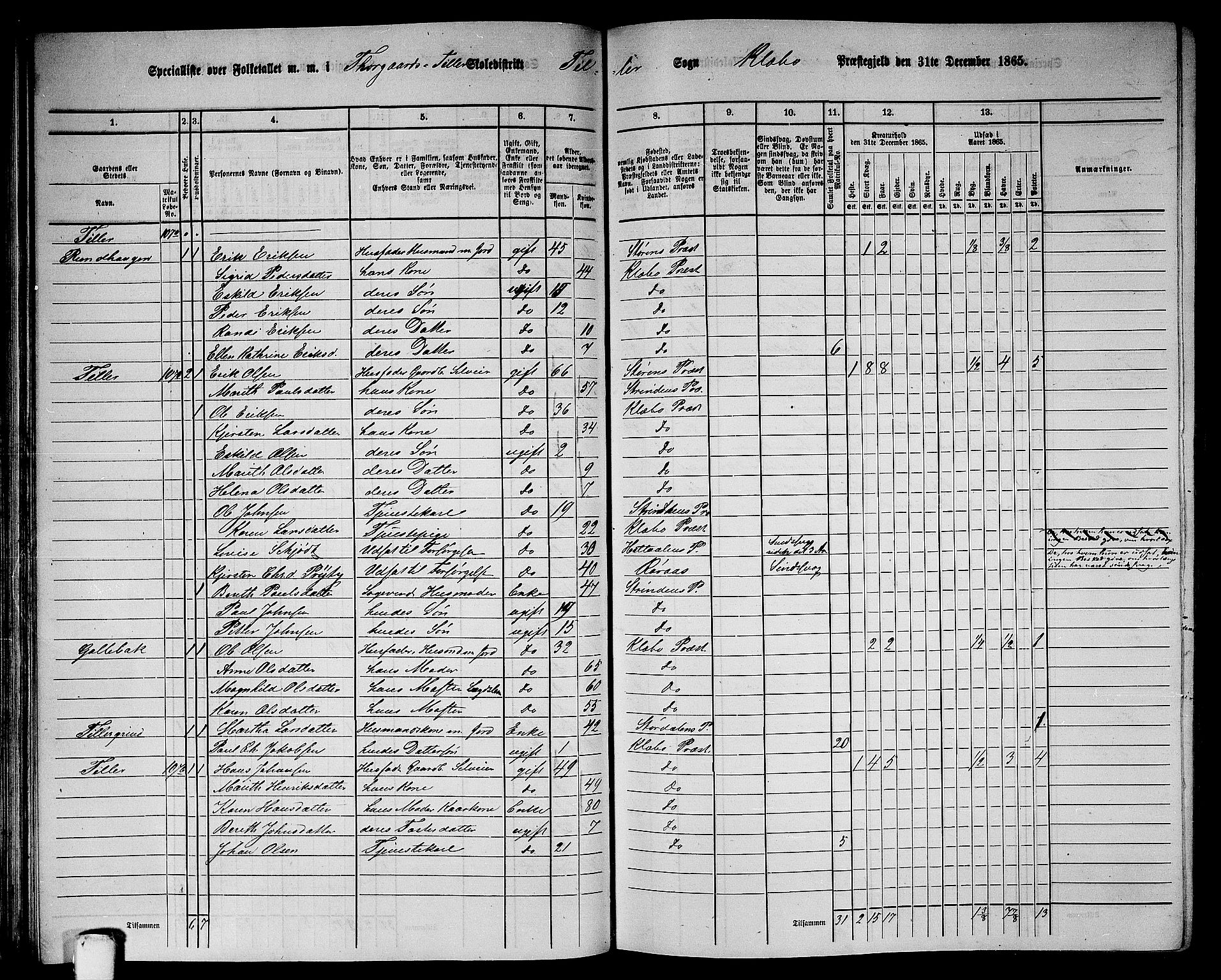 RA, 1865 census for Klæbu, 1865, p. 63