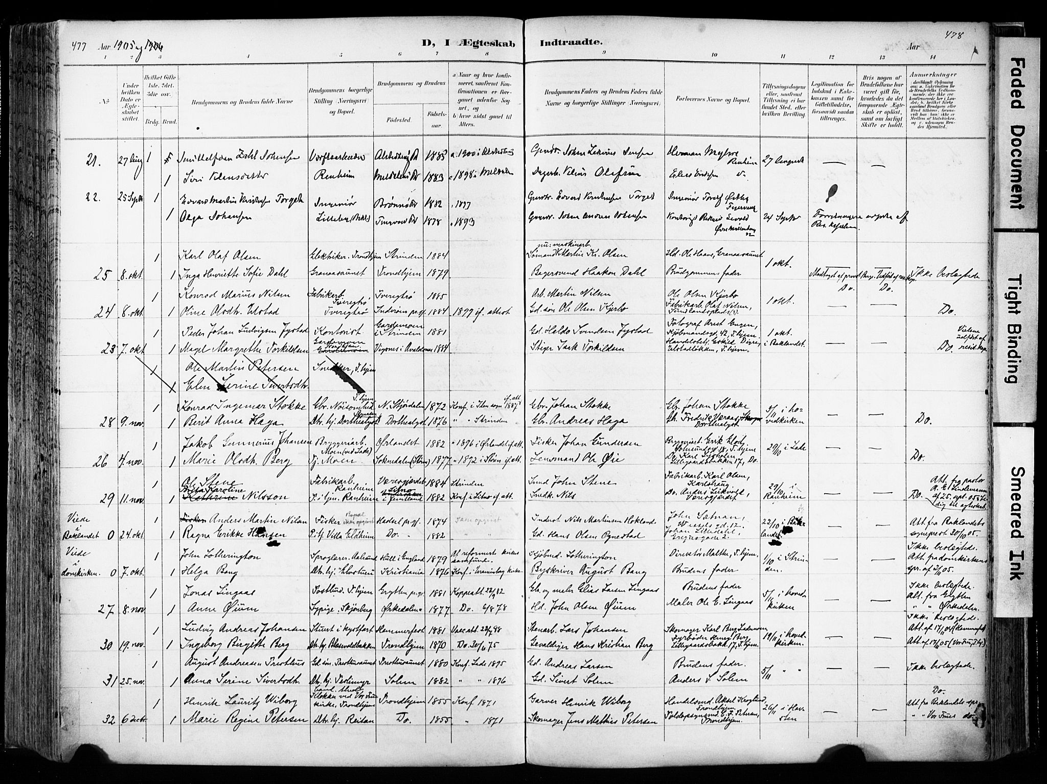 Ministerialprotokoller, klokkerbøker og fødselsregistre - Sør-Trøndelag, SAT/A-1456/606/L0301: Parish register (official) no. 606A16, 1894-1907, p. 477-478