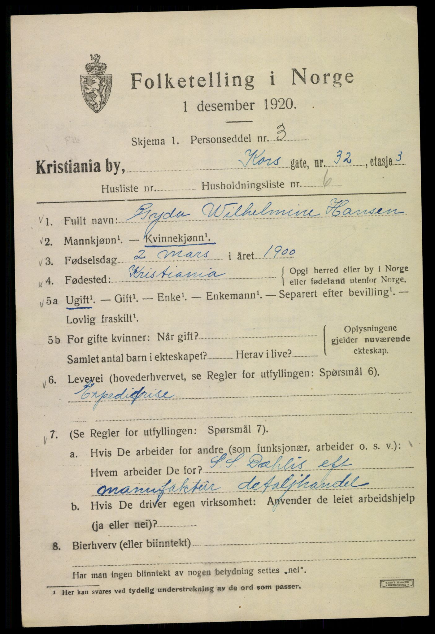 SAO, 1920 census for Kristiania, 1920, p. 350863