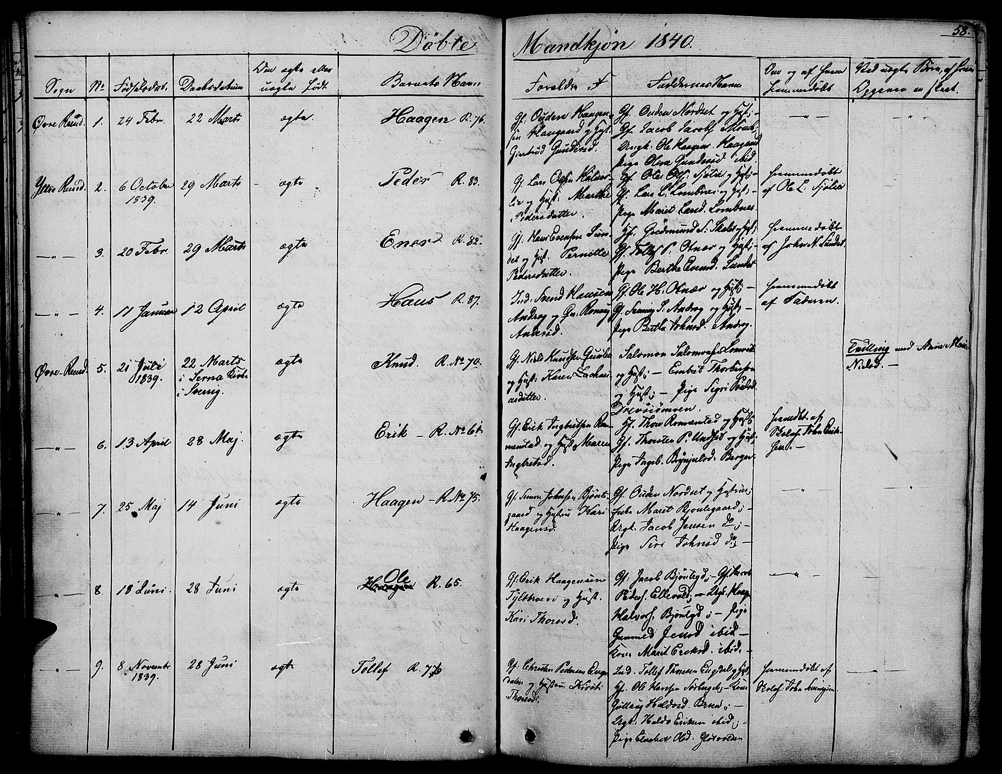 Rendalen prestekontor, SAH/PREST-054/H/Ha/Haa/L0004: Parish register (official) no. 4, 1829-1852, p. 58