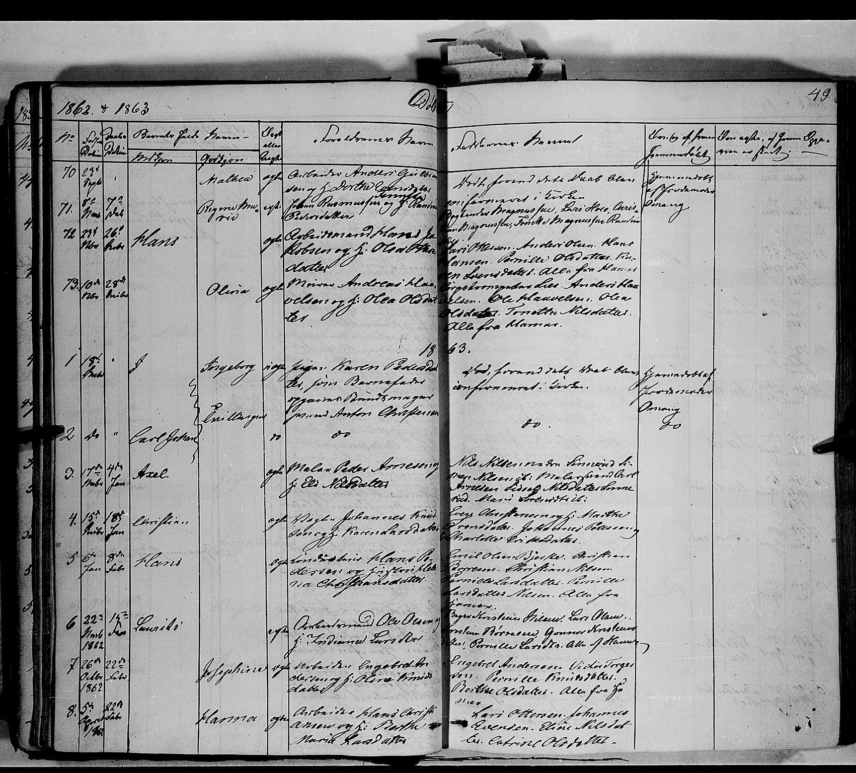 Vang prestekontor, Hedmark, SAH/PREST-008/H/Ha/Haa/L0011: Parish register (official) no. 11, 1852-1877, p. 49