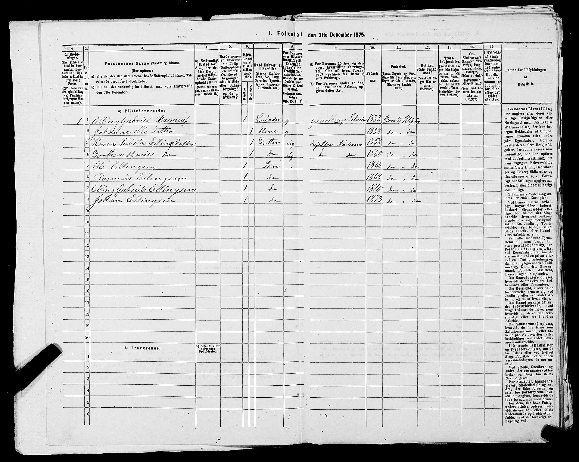 SAST, 1875 census for 1120P Klepp, 1875, p. 123