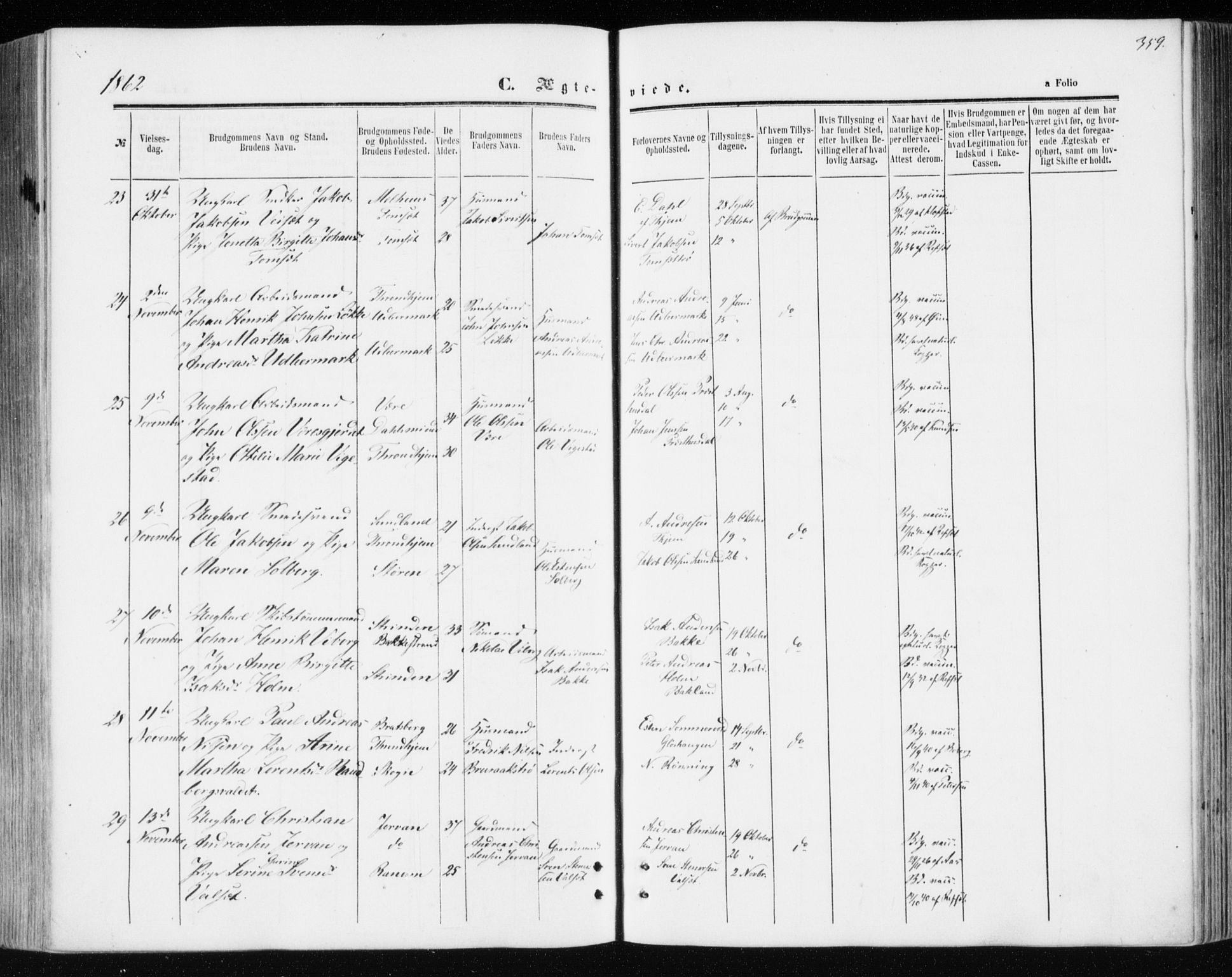 Ministerialprotokoller, klokkerbøker og fødselsregistre - Sør-Trøndelag, SAT/A-1456/606/L0292: Parish register (official) no. 606A07, 1856-1865, p. 359