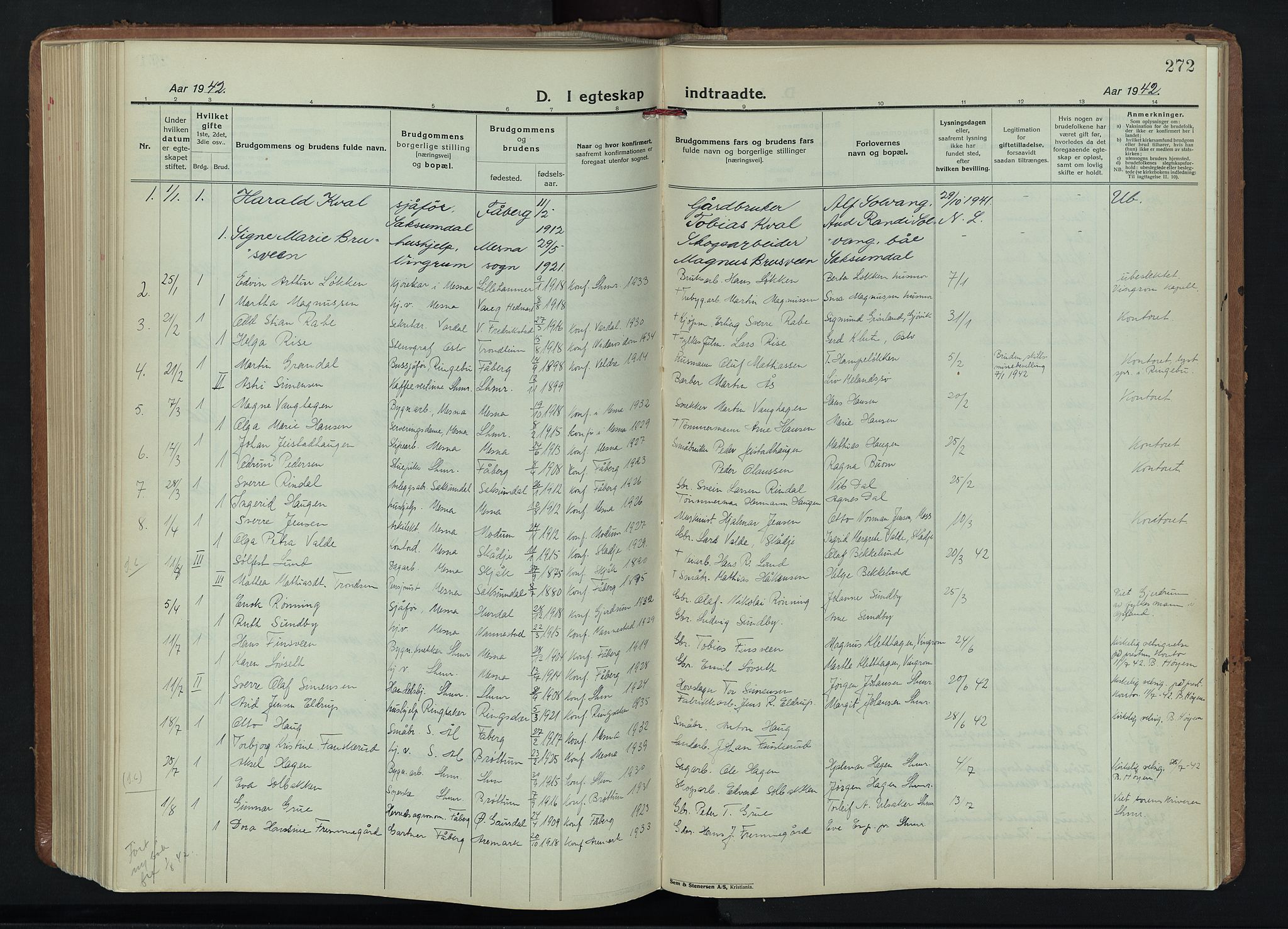 Fåberg prestekontor, SAH/PREST-086/H/Ha/Hab/L0015: Parish register (copy) no. 15, 1924-1949, p. 272