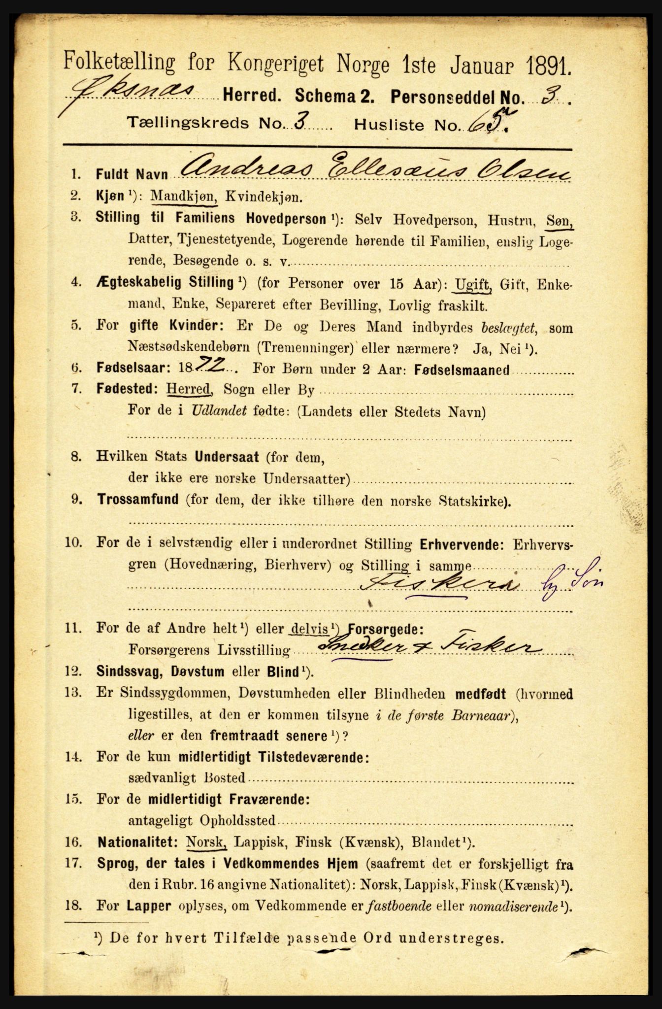 RA, 1891 census for 1868 Øksnes, 1891, p. 1626