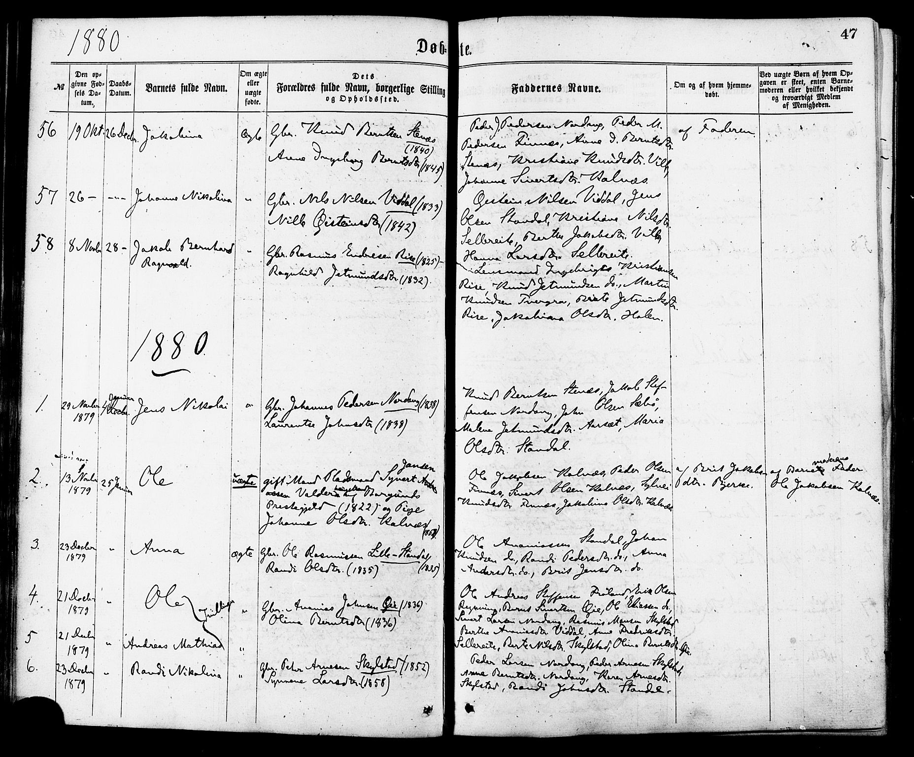Ministerialprotokoller, klokkerbøker og fødselsregistre - Møre og Romsdal, SAT/A-1454/515/L0210: Parish register (official) no. 515A06, 1868-1885, p. 47