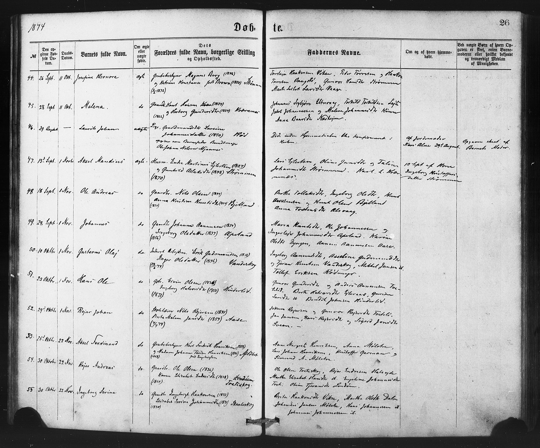 Sveio Sokneprestembete, SAB/A-78501/H/Haa: Parish register (official) no. B 1, 1870-1883, p. 26