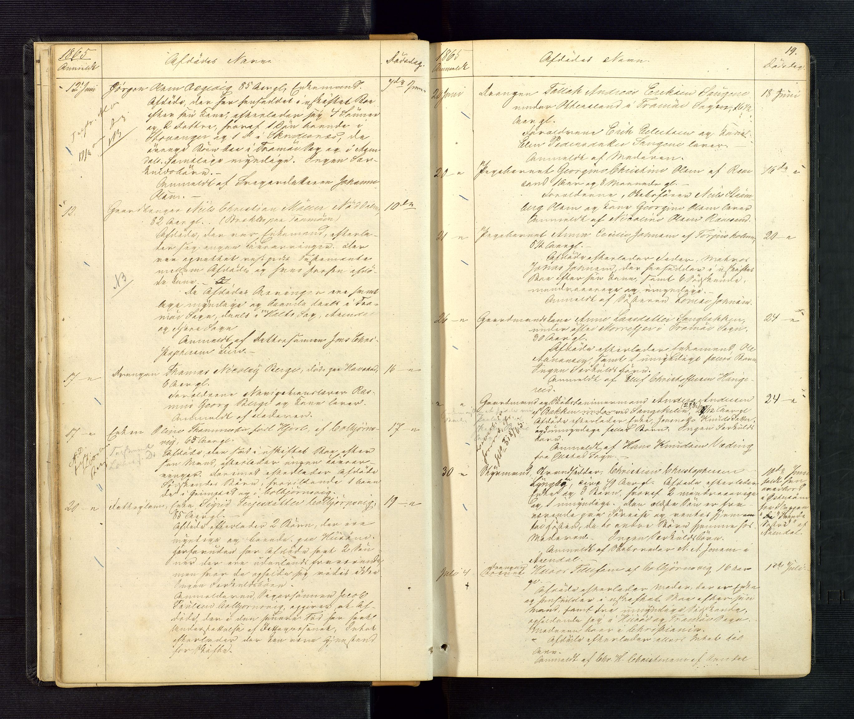 Nedenes sorenskriveri, AV/SAK-1221-0006/H/Ha/L0002: Dødsfallsfortegnelse nr 2, 1863-1889, p. 19