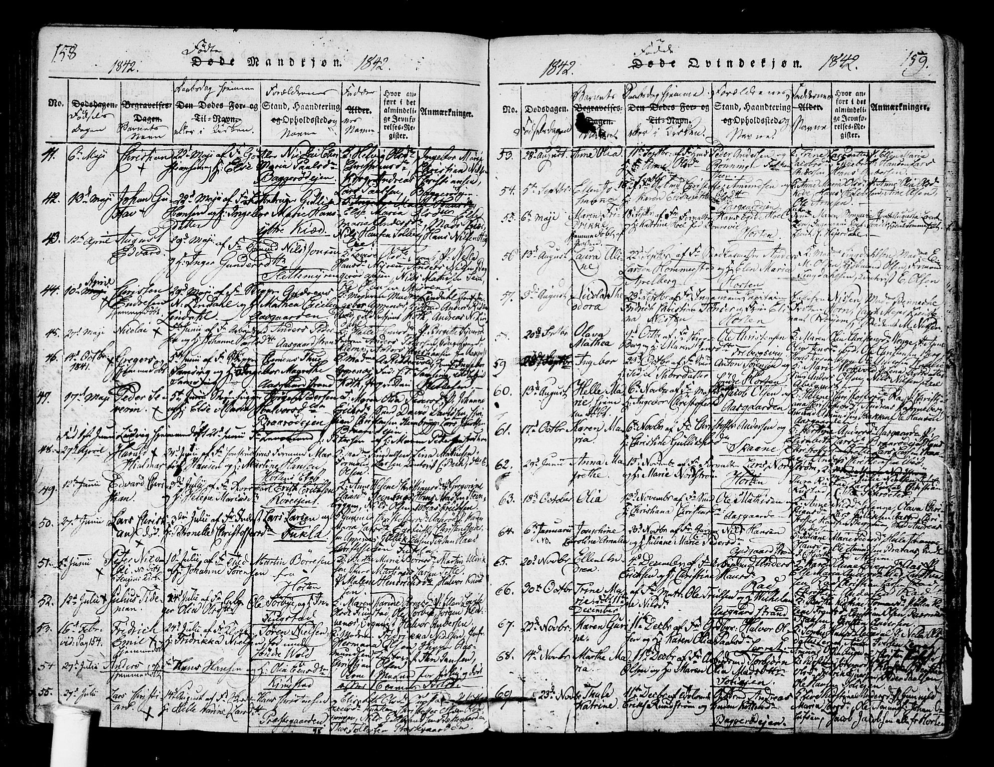 Borre kirkebøker, AV/SAKO-A-338/F/Fa/L0004: Parish register (official) no. I 4, 1815-1845, p. 158-159