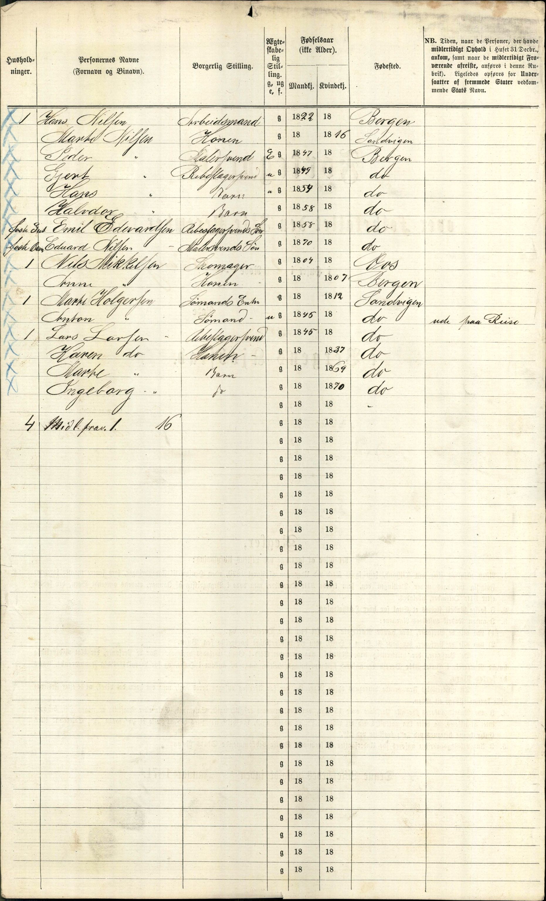 RA, 1870 census for 1301 Bergen, 1870