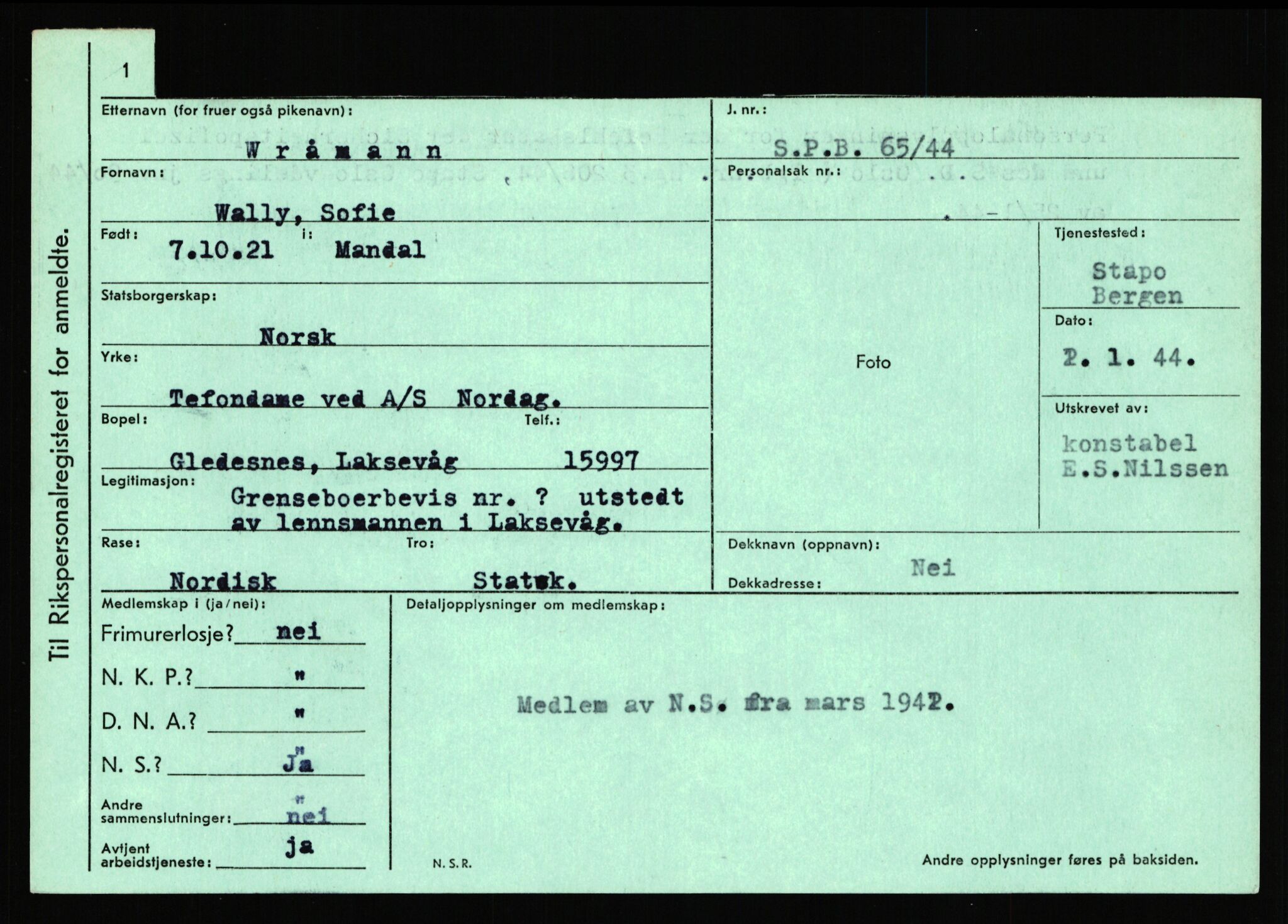 Statspolitiet - Hovedkontoret / Osloavdelingen, AV/RA-S-1329/C/Ca/L0016: Uberg - Øystese, 1943-1945, p. 3170