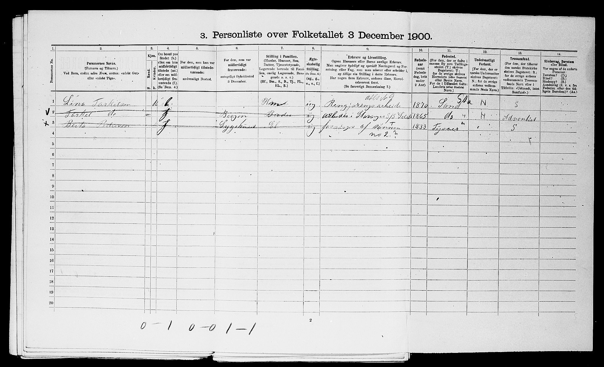 SAST, 1900 census for Stavanger, 1900, p. 15017