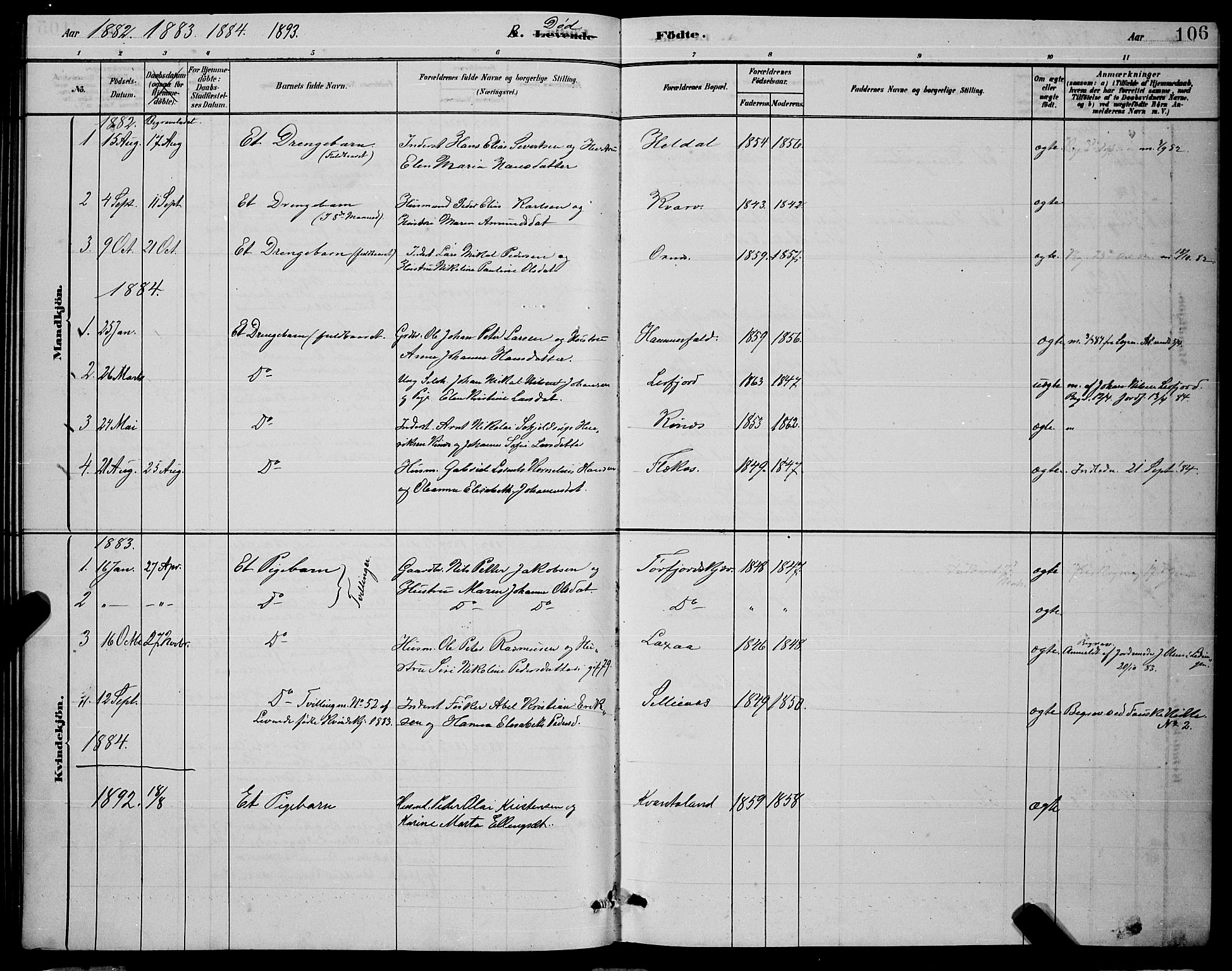 Ministerialprotokoller, klokkerbøker og fødselsregistre - Nordland, SAT/A-1459/853/L0772: Parish register (official) no. 853A11, 1881-1900, p. 106