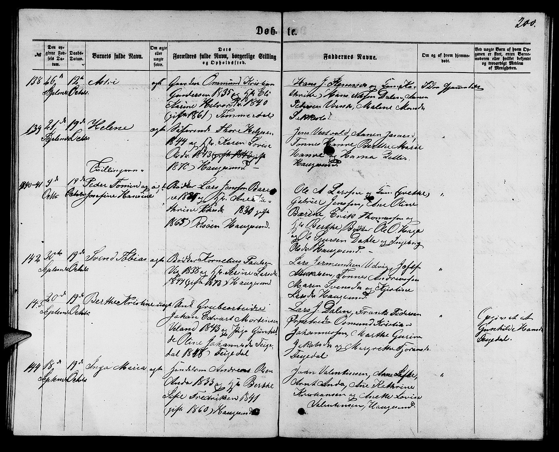 Torvastad sokneprestkontor, SAST/A -101857/H/Ha/Hab/L0007: Parish register (copy) no. B 7, 1866-1873, p. 200