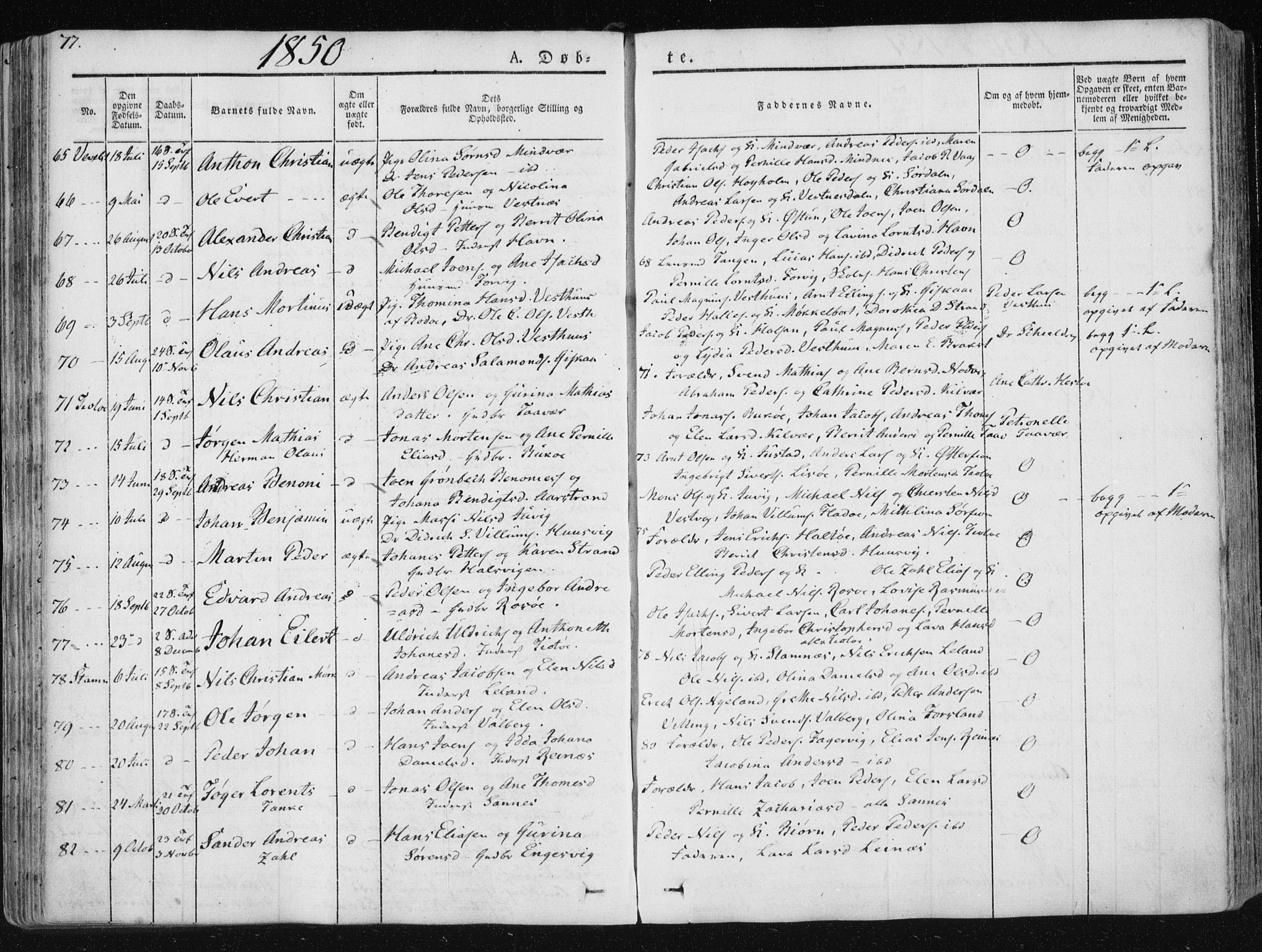 Ministerialprotokoller, klokkerbøker og fødselsregistre - Nordland, AV/SAT-A-1459/830/L0446: Parish register (official) no. 830A10, 1831-1865, p. 77