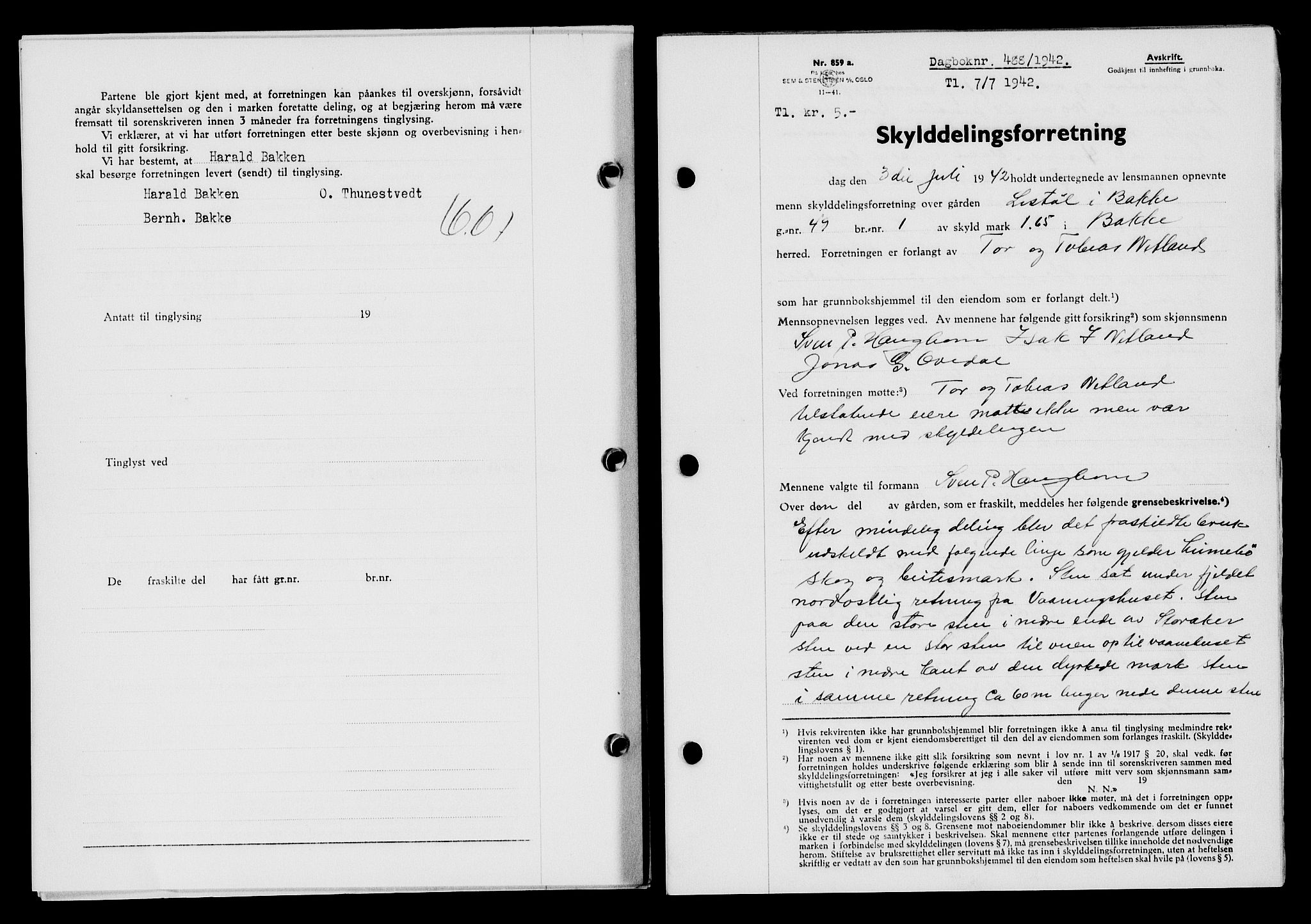 Flekkefjord sorenskriveri, SAK/1221-0001/G/Gb/Gba/L0057: Mortgage book no. A-5, 1941-1942, Diary no: : 488/1942