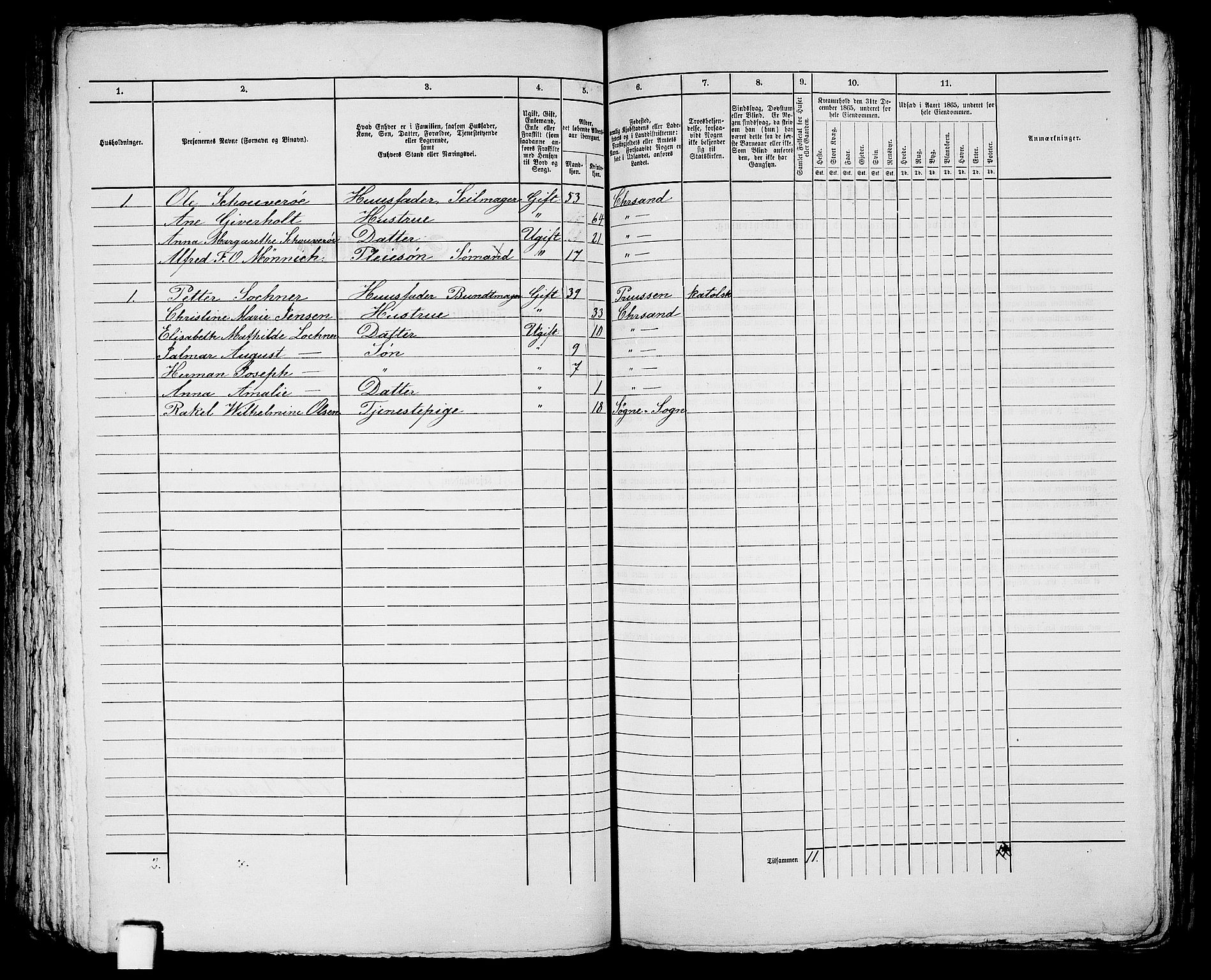 RA, 1865 census for Kristiansand, 1865, p. 1729