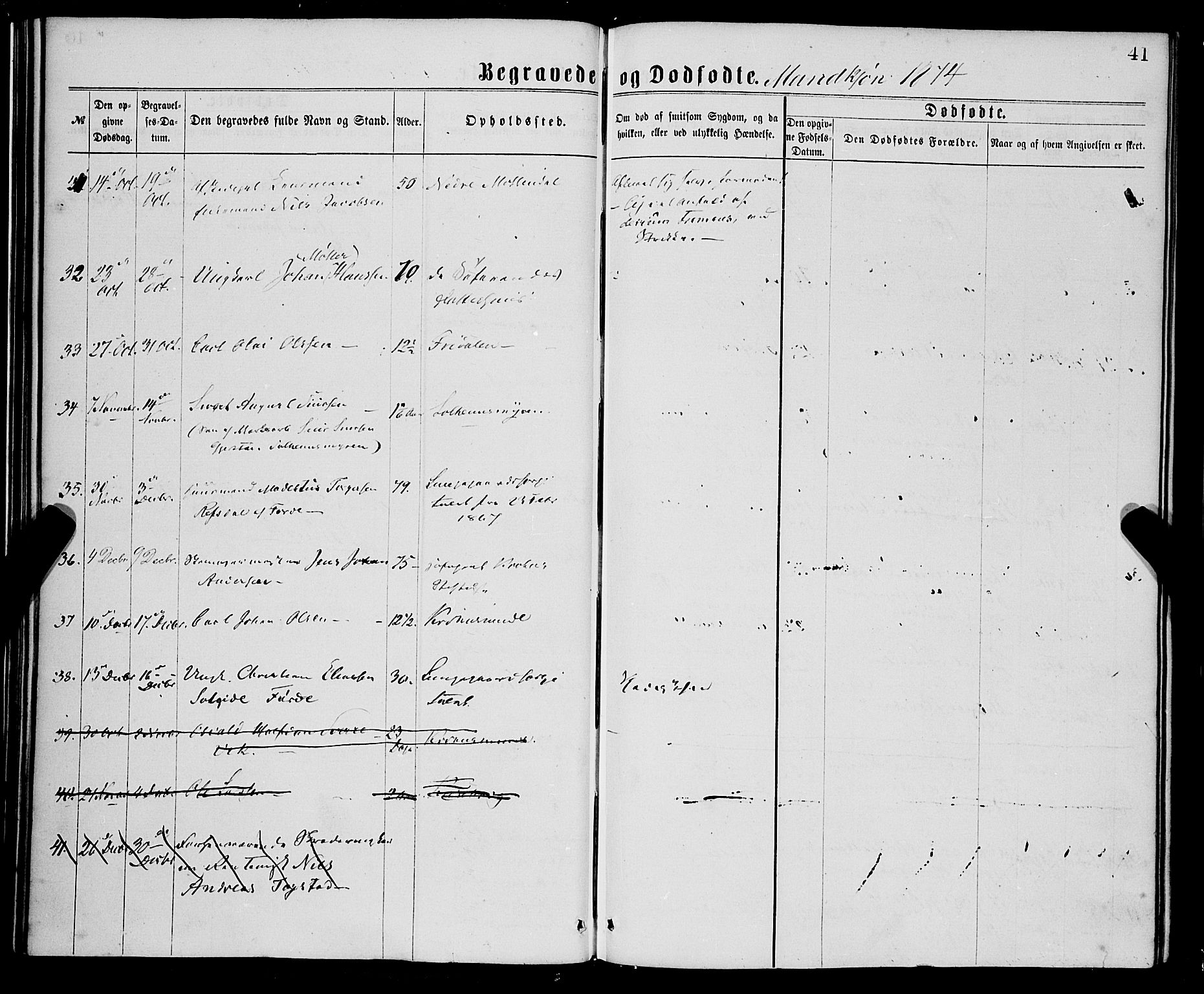 St. Jørgens hospital og Årstad sokneprestembete, AV/SAB-A-99934: Parish register (official) no. A 11, 1864-1886, p. 41