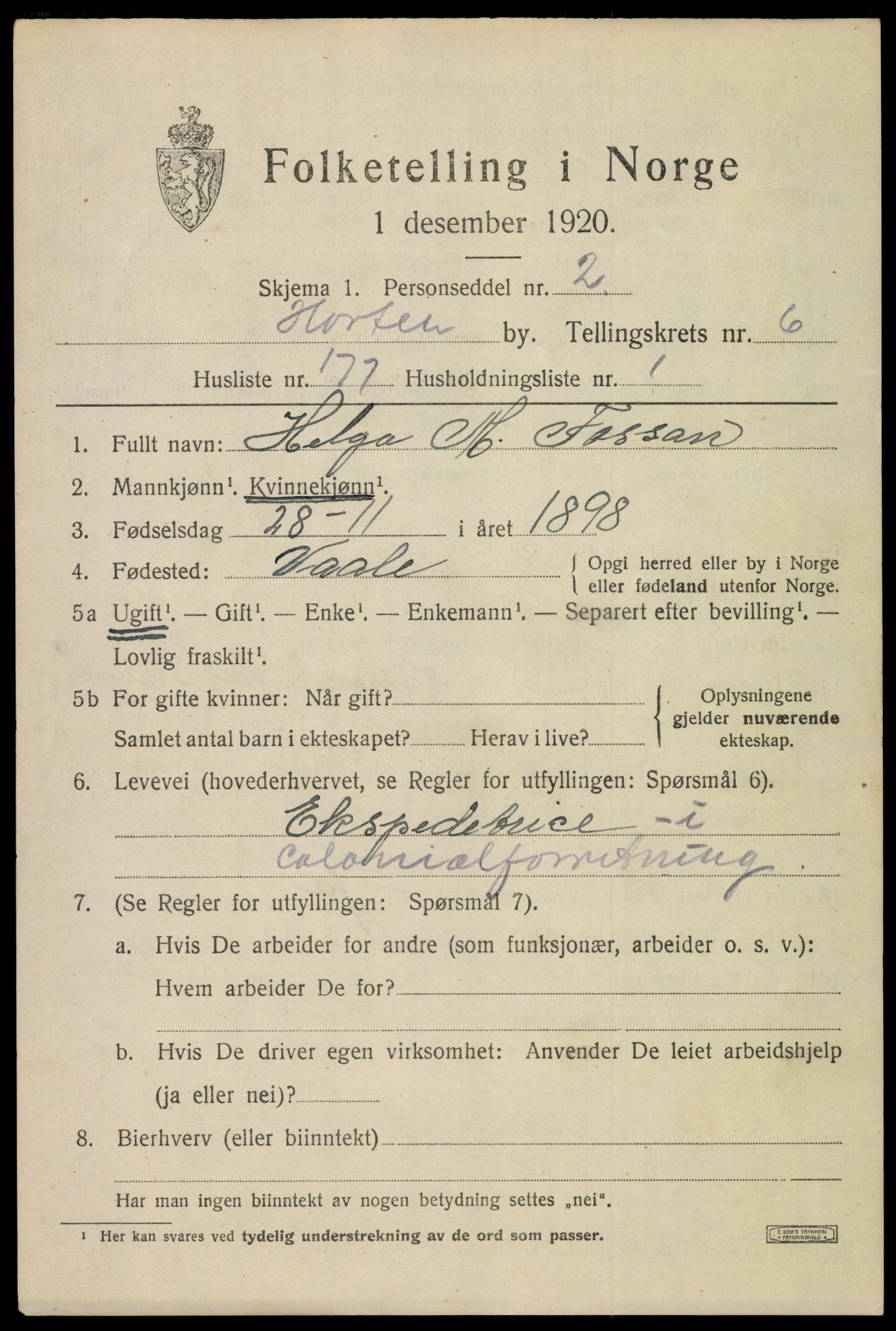 SAKO, 1920 census for Horten, 1920, p. 25411