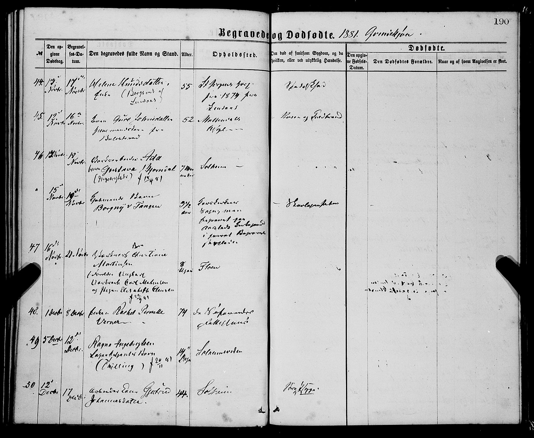 St. Jørgens hospital og Årstad sokneprestembete, SAB/A-99934: Parish register (official) no. A 11, 1864-1886, p. 190