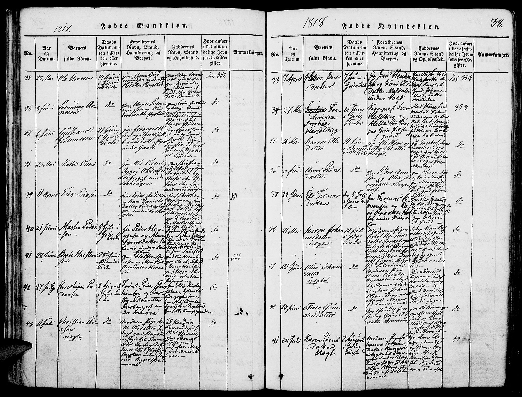 Grue prestekontor, AV/SAH-PREST-036/H/Ha/Haa/L0006: Parish register (official) no. 6, 1814-1830, p. 38