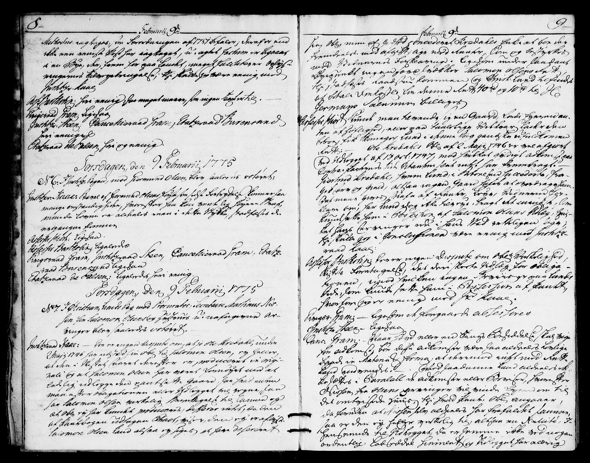 Overhoffretten 1667-1797, AV/RA-EA-2884/Ac/L0214: Voteringsprotokoll, 1775, p. 8-9