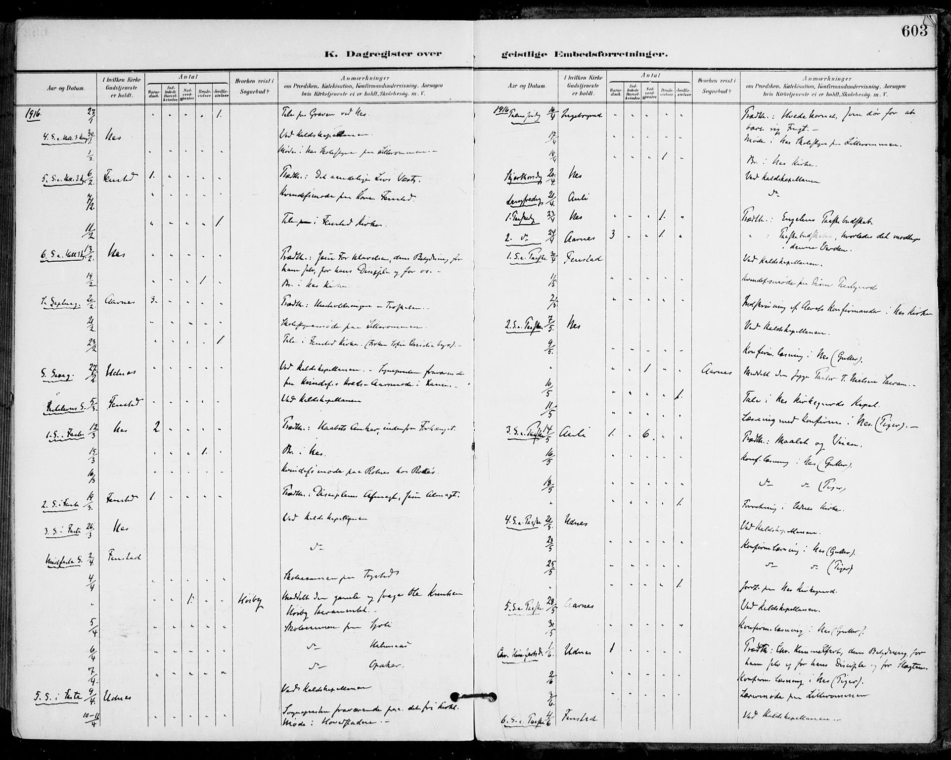 Nes prestekontor Kirkebøker, AV/SAO-A-10410/F/Fa/L0011: Parish register (official) no. I 11, 1899-1918, p. 603