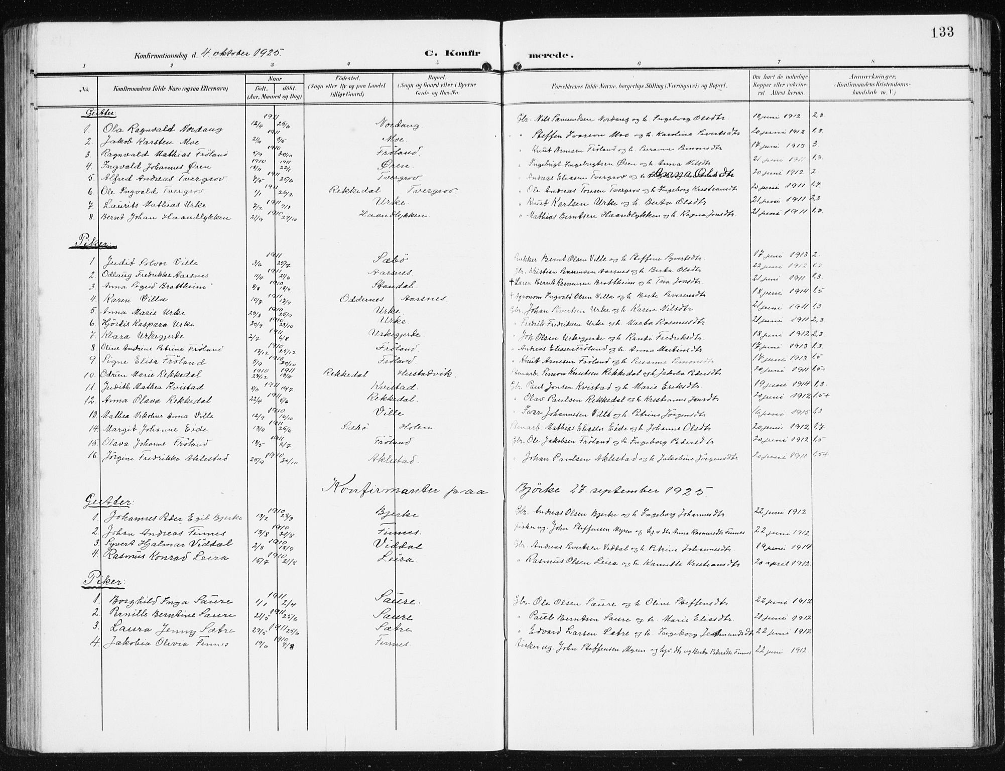 Ministerialprotokoller, klokkerbøker og fødselsregistre - Møre og Romsdal, SAT/A-1454/515/L0216: Parish register (copy) no. 515C03, 1906-1941, p. 133