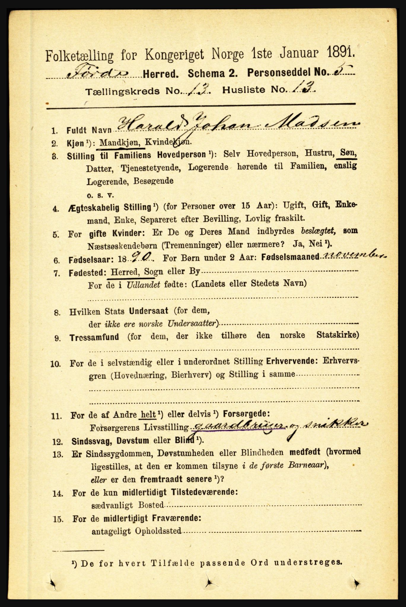 RA, 1891 census for 1432 Førde, 1891, p. 4666