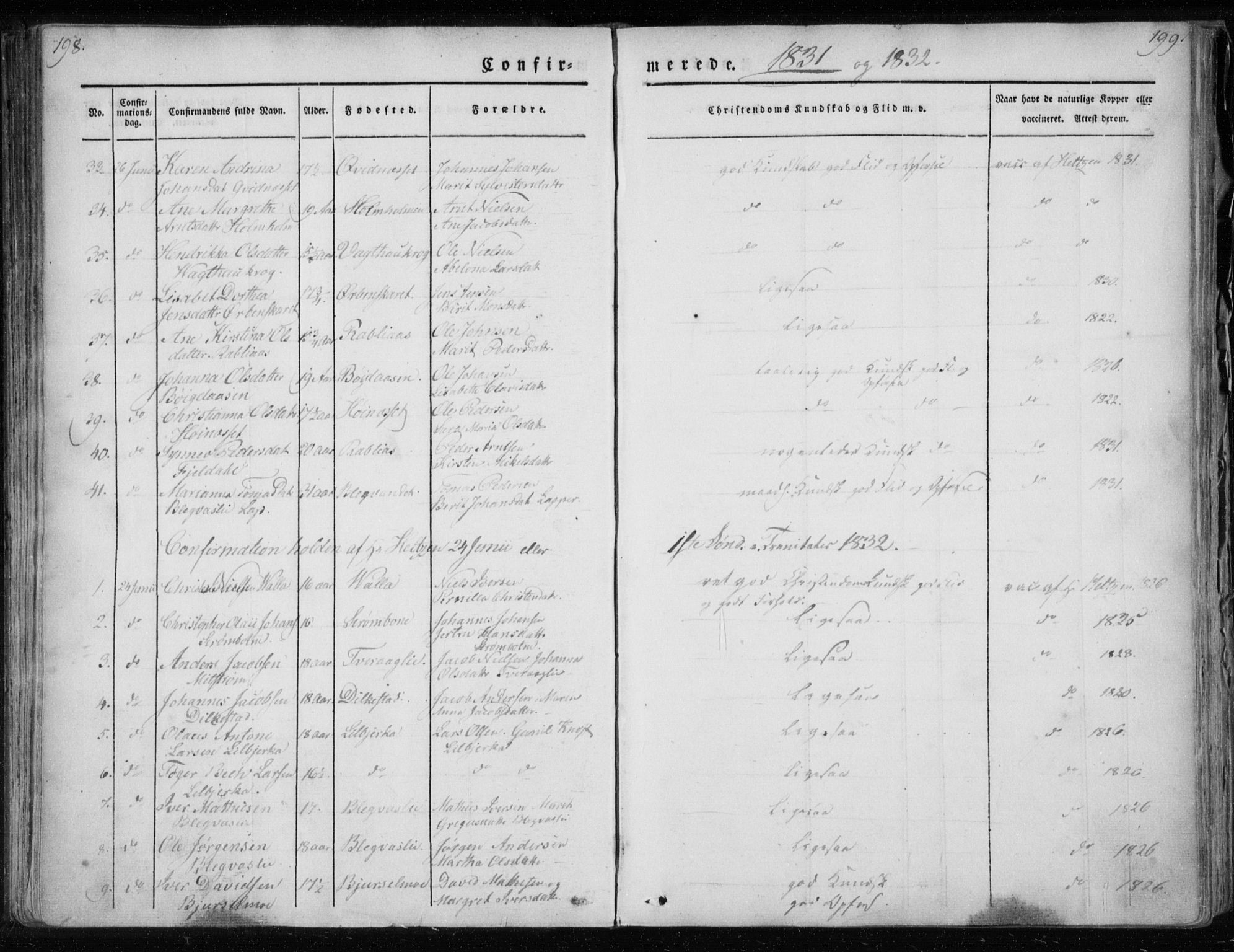 Ministerialprotokoller, klokkerbøker og fødselsregistre - Nordland, AV/SAT-A-1459/825/L0354: Parish register (official) no. 825A08, 1826-1841, p. 198-199