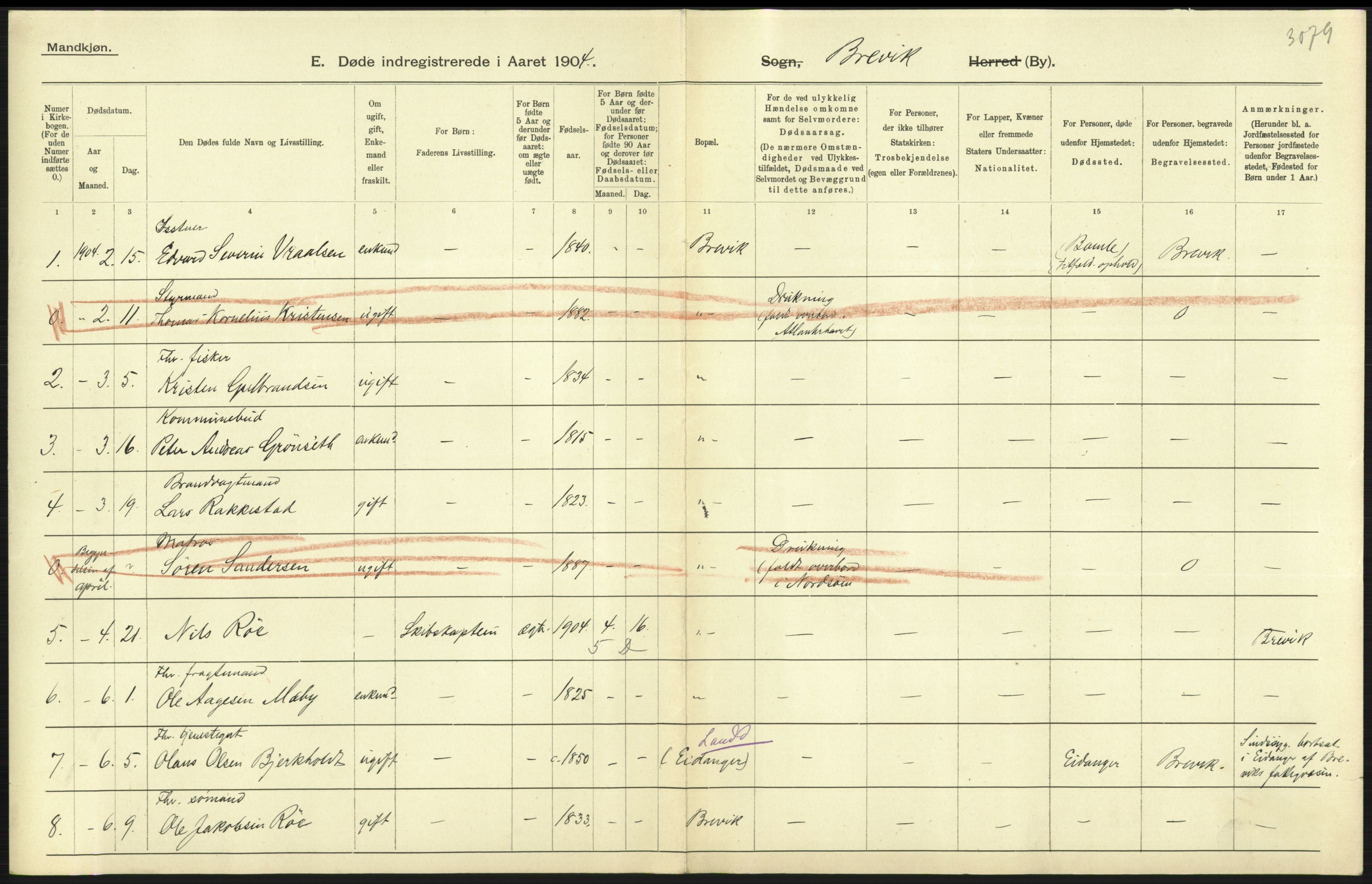 Statistisk sentralbyrå, Sosiodemografiske emner, Befolkning, AV/RA-S-2228/D/Df/Dfa/Dfab/L0009: Bratsberg amt: Fødte, gifte, døde, 1904, p. 773