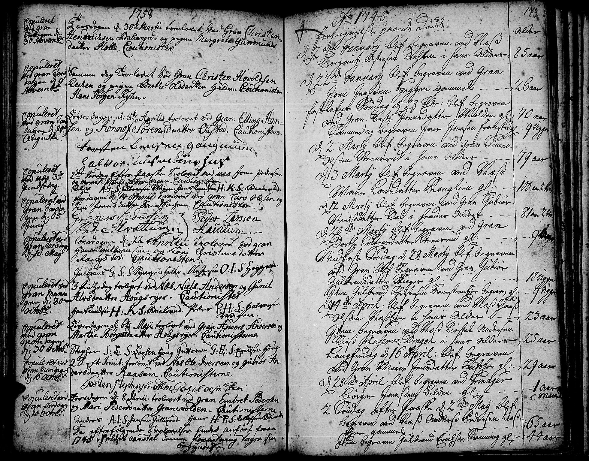 Gran prestekontor, SAH/PREST-112/H/Ha/Haa/L0003: Parish register (official) no. 3, 1745-1758, p. 173