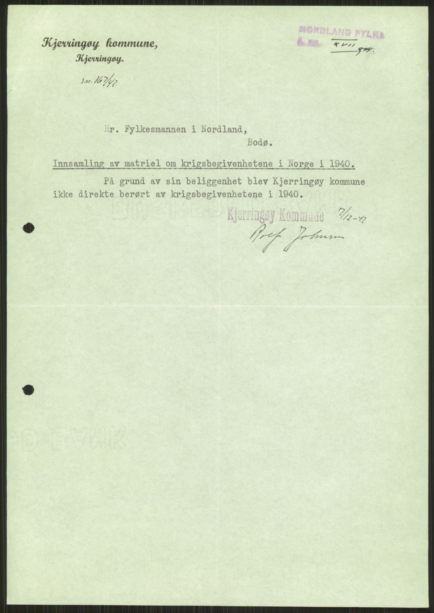 Forsvaret, Forsvarets krigshistoriske avdeling, RA/RAFA-2017/Y/Ya/L0017: II-C-11-31 - Fylkesmenn.  Rapporter om krigsbegivenhetene 1940., 1940, p. 167