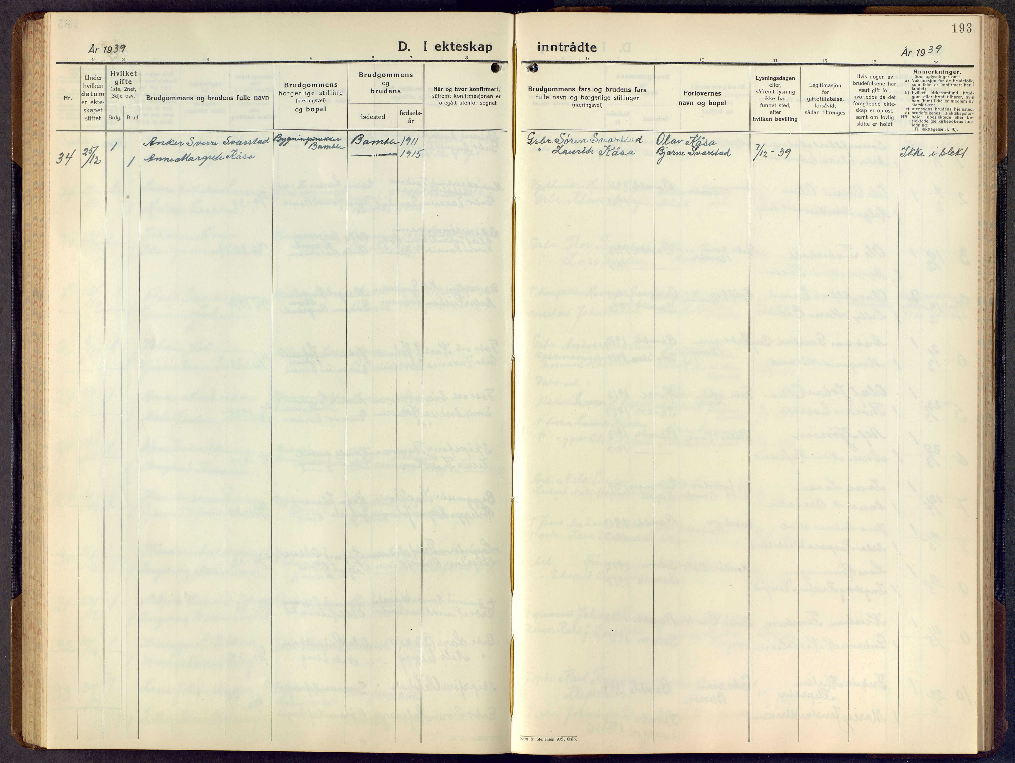 Bamble kirkebøker, AV/SAKO-A-253/G/Ga/L0012: Parish register (copy) no. I 12, 1936-1951, p. 193