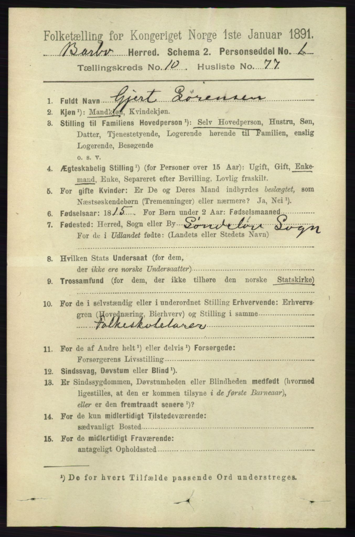 RA, 1891 census for 0990 Barbu, 1891, p. 8264