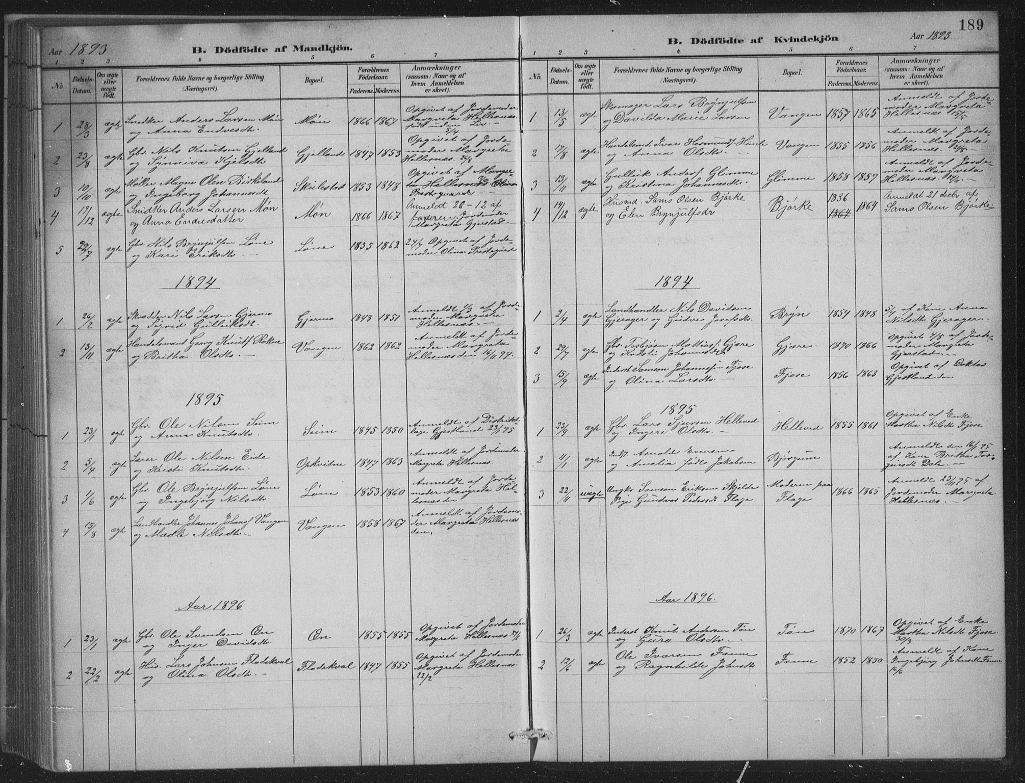Voss sokneprestembete, SAB/A-79001/H/Hab: Parish register (copy) no. C 1, 1886-1899, p. 189