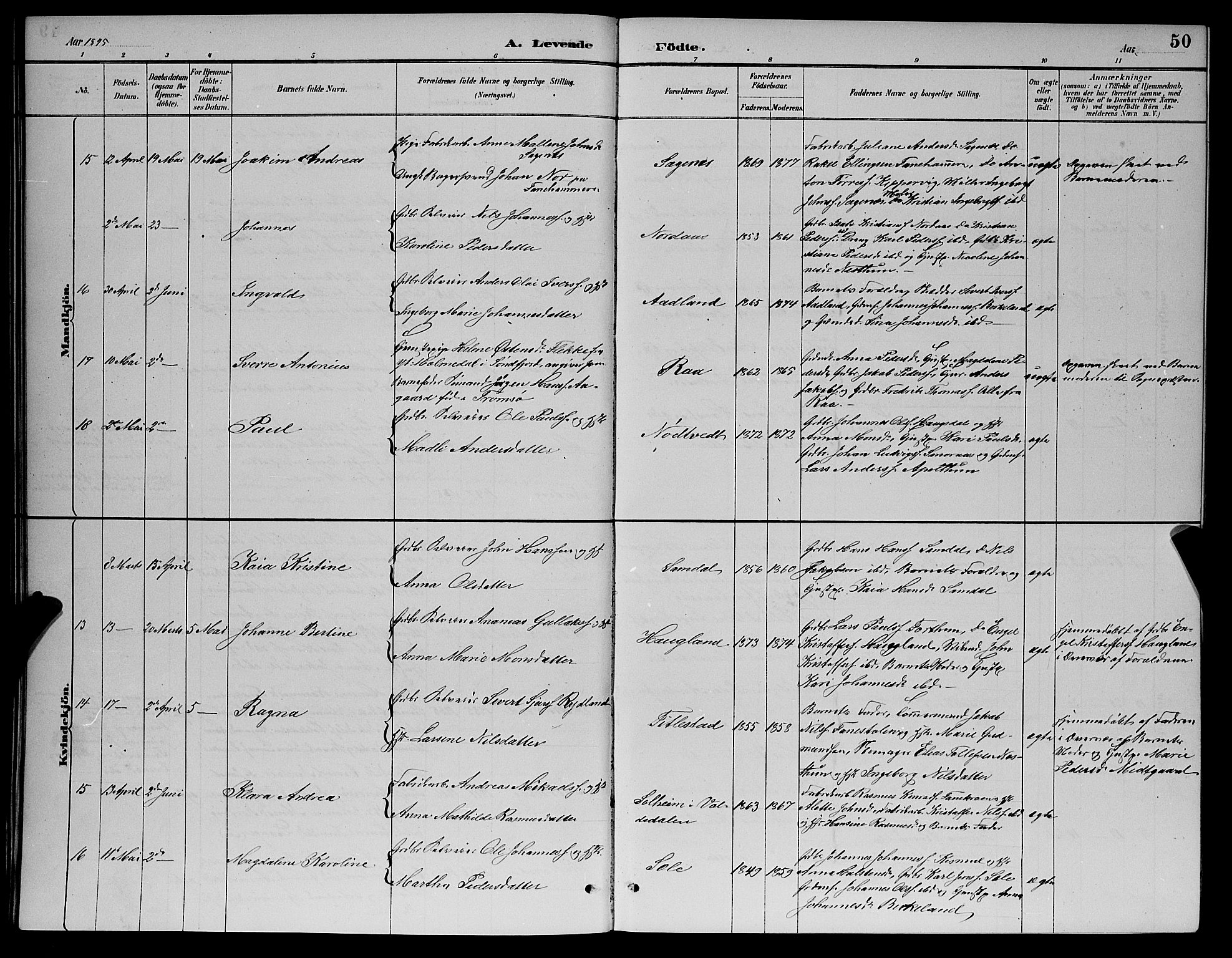 Fana Sokneprestembete, SAB/A-75101/H/Hab/Haba/L0002: Parish register (copy) no. A 2, 1889-1895, p. 50