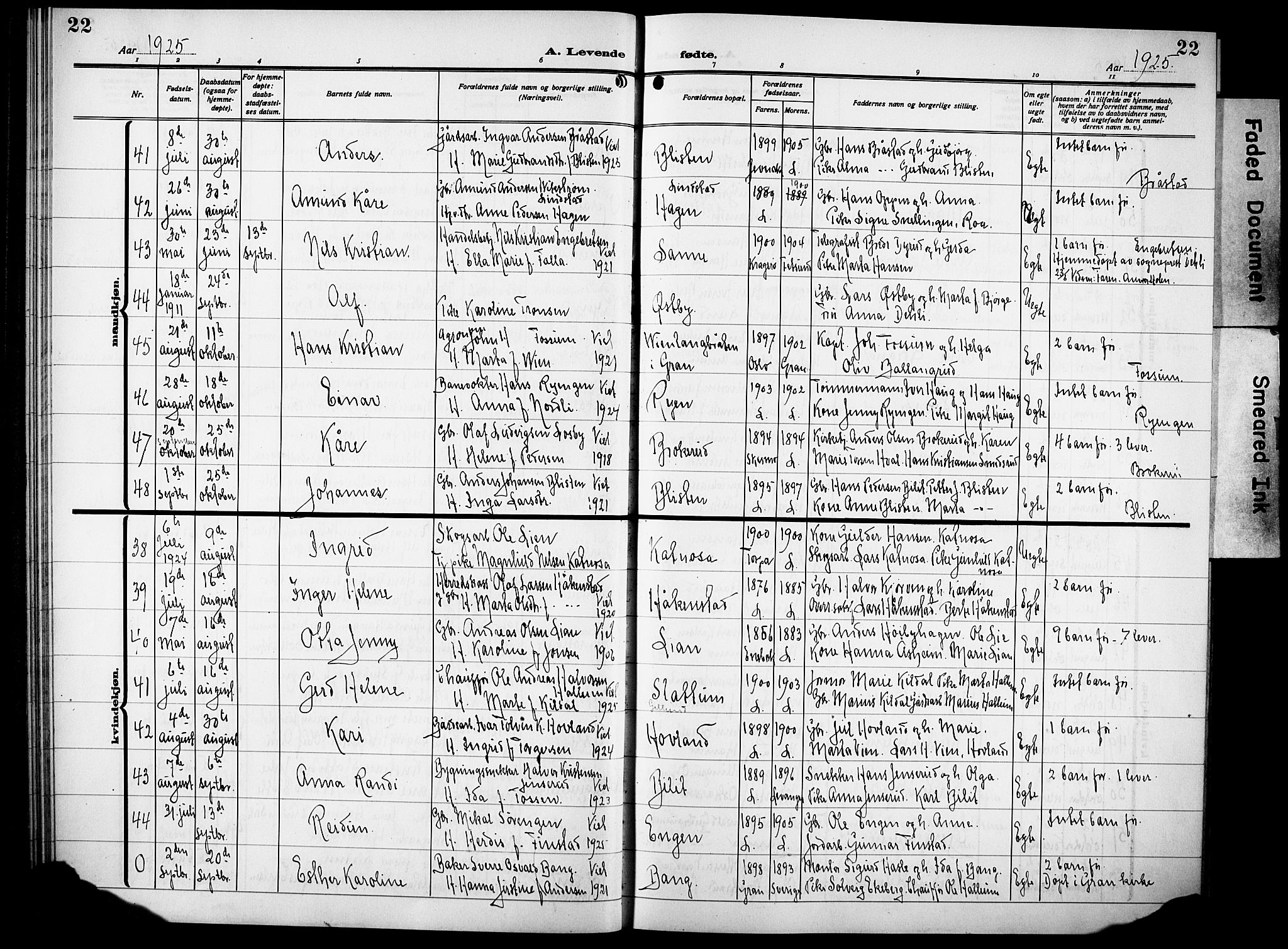 Lunner prestekontor, AV/SAH-PREST-118/H/Ha/Hab/L0002: Parish register (copy) no. 2, 1923-1933, p. 22