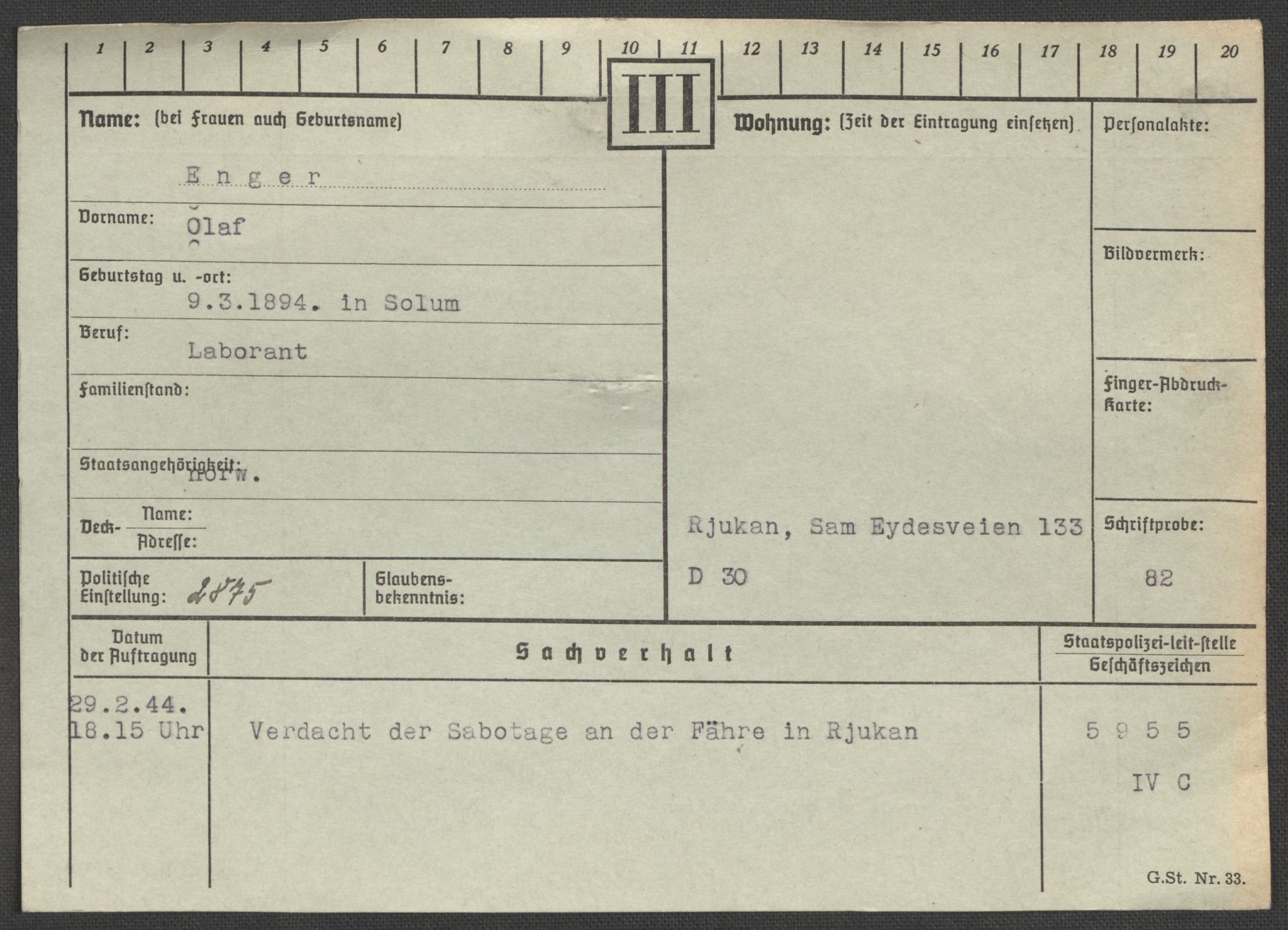 Befehlshaber der Sicherheitspolizei und des SD, RA/RAFA-5969/E/Ea/Eaa/L0003: Register over norske fanger i Møllergata 19: Eng-Hag, 1940-1945, p. 2