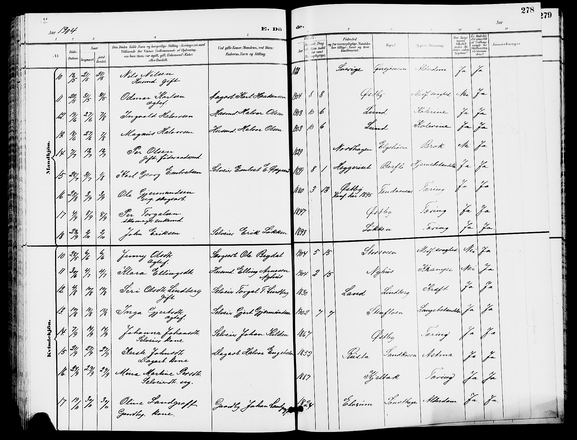 Trysil prestekontor, AV/SAH-PREST-046/H/Ha/Hab/L0006: Parish register (copy) no. 6, 1896-1912, p. 278