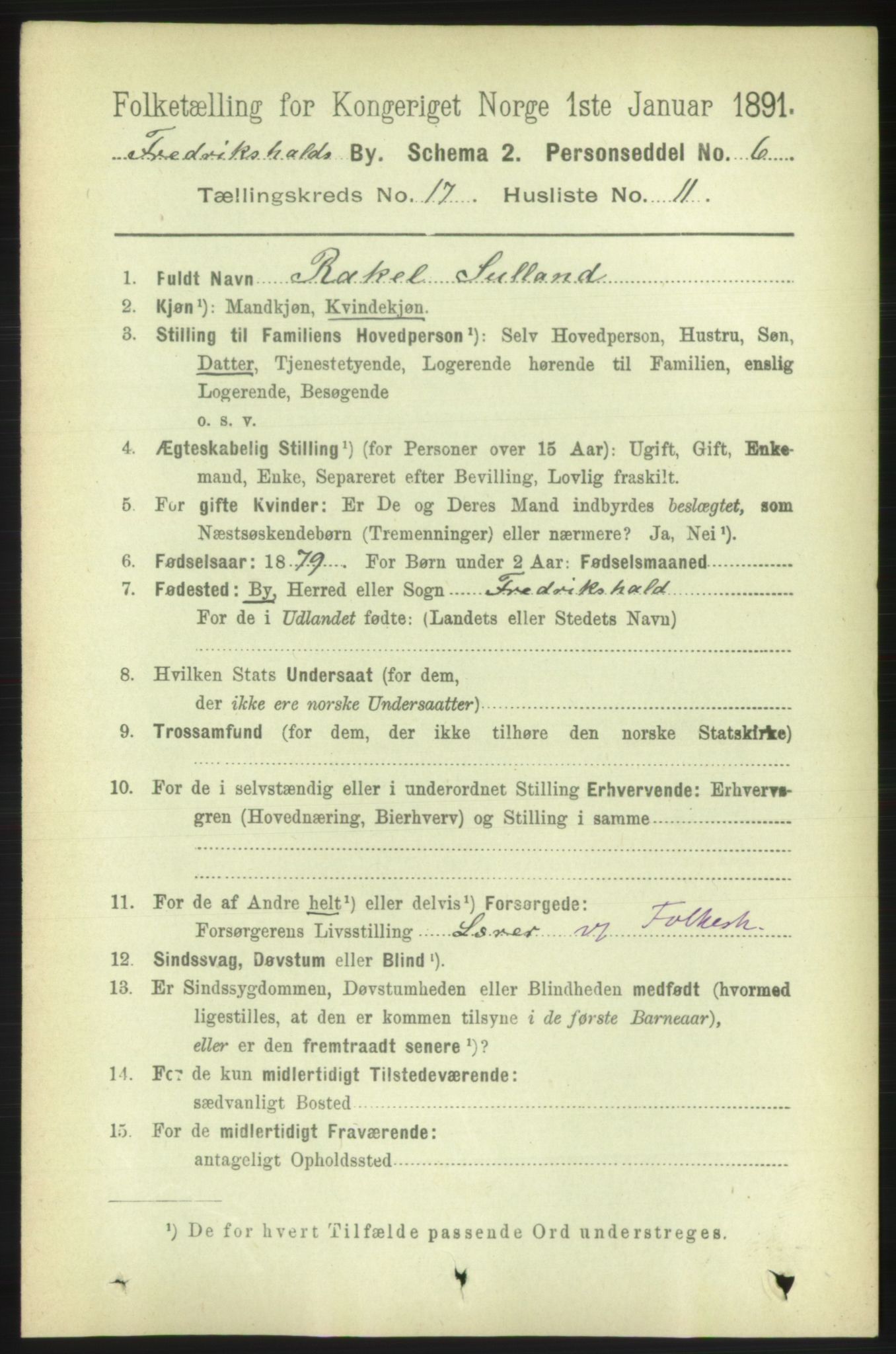 RA, 1891 census for 0101 Fredrikshald, 1891, p. 11056