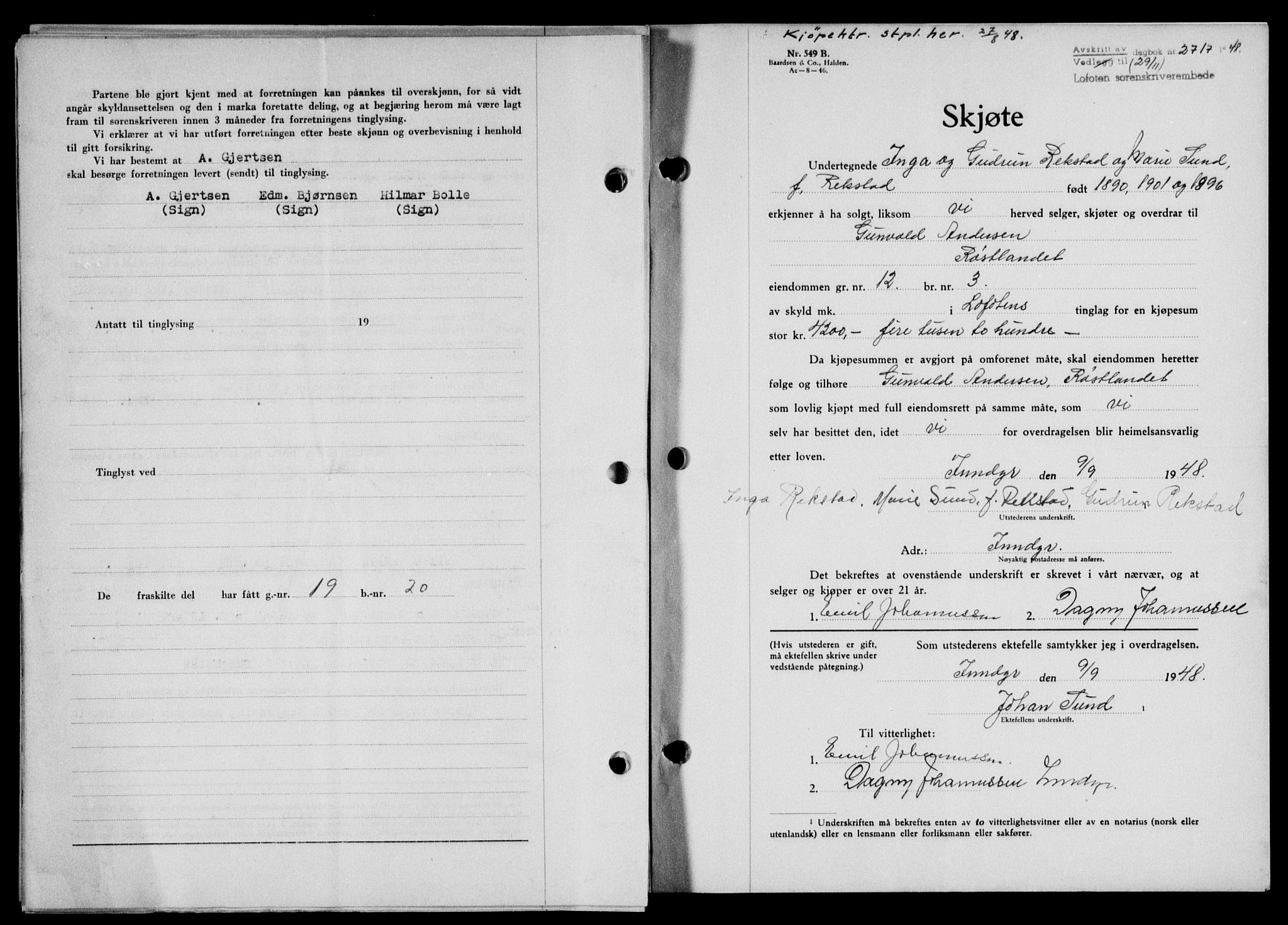 Lofoten sorenskriveri, SAT/A-0017/1/2/2C/L0019a: Mortgage book no. 19a, 1948-1948, Diary no: : 2717/1948