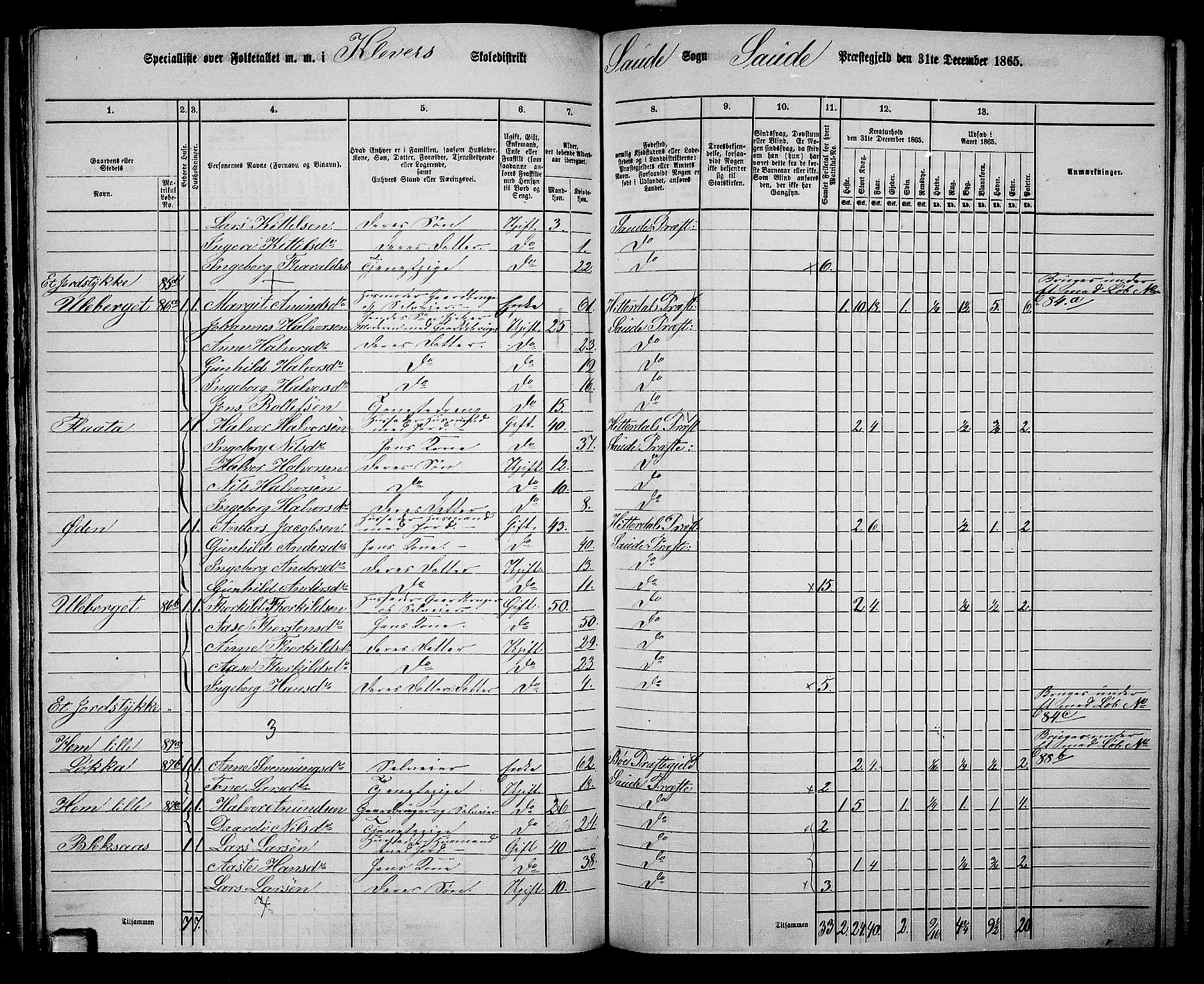 RA, 1865 census for Sauherad, 1865, p. 78