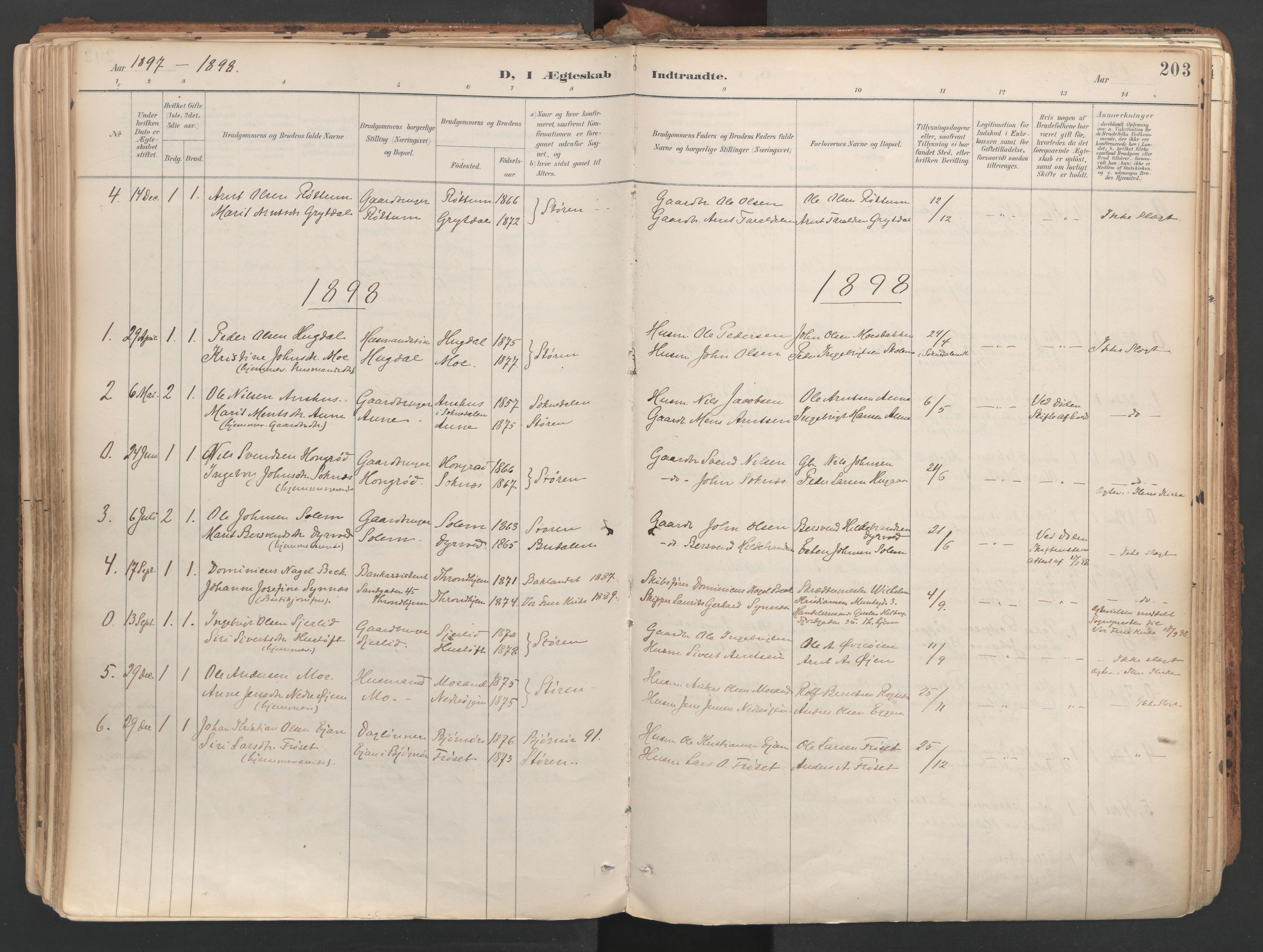 Ministerialprotokoller, klokkerbøker og fødselsregistre - Sør-Trøndelag, SAT/A-1456/687/L1004: Parish register (official) no. 687A10, 1891-1923, p. 203