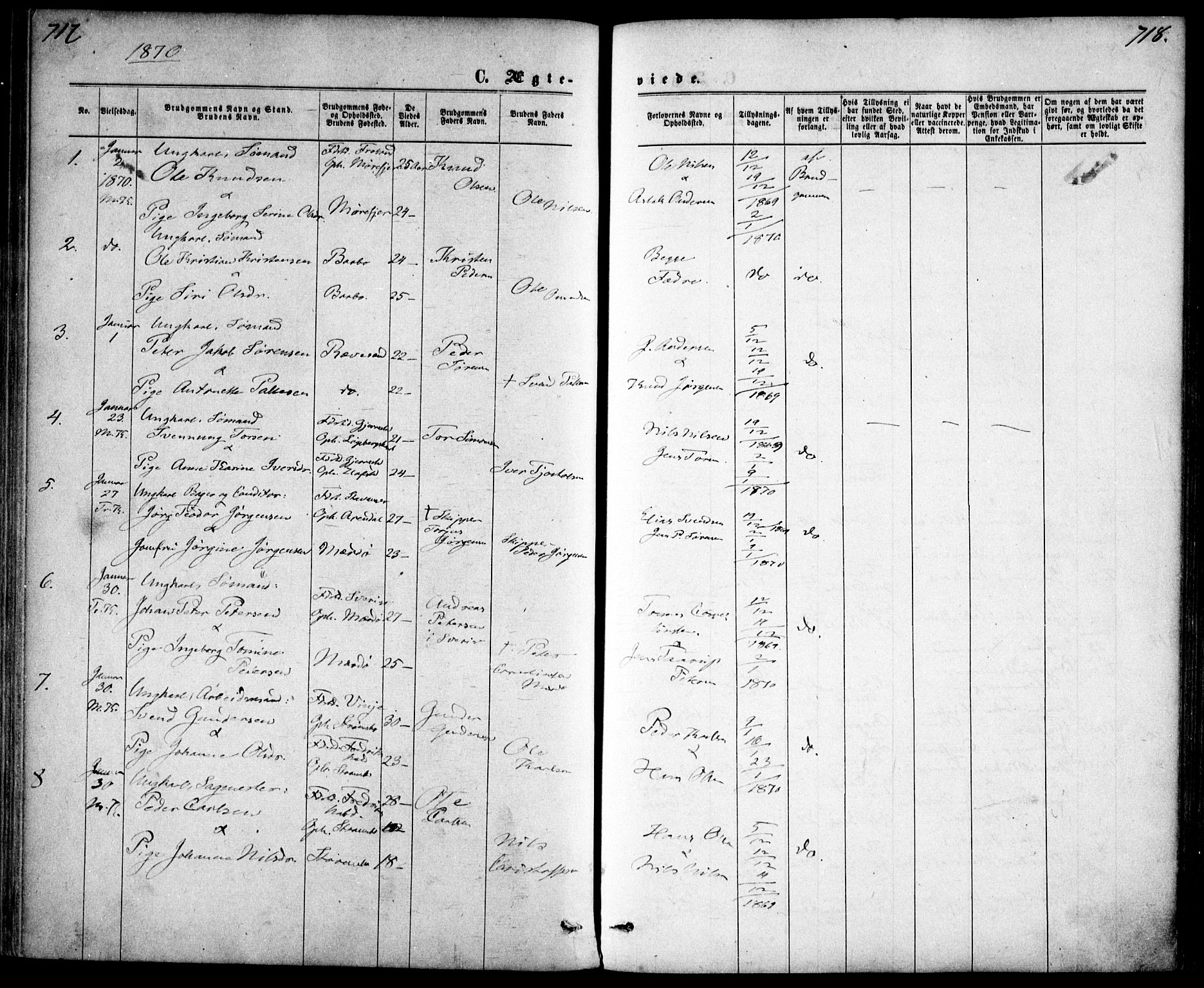 Tromøy sokneprestkontor, SAK/1111-0041/F/Fa/L0008: Parish register (official) no. A 8, 1870-1877, p. 717-718