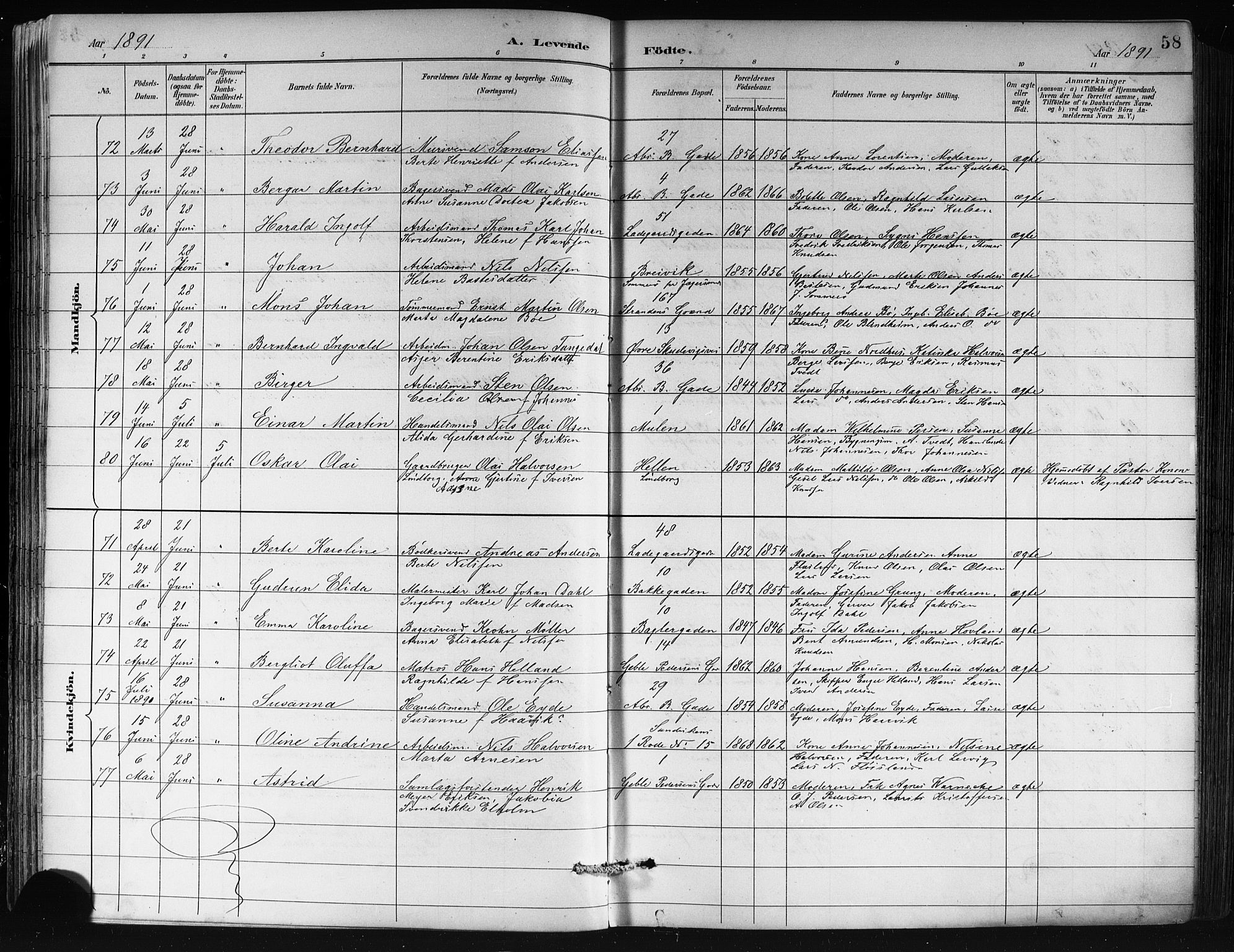 Sandviken Sokneprestembete, AV/SAB-A-77601/H/Hb/L0002: Parish register (copy) no. A 3, 1888-1902, p. 58